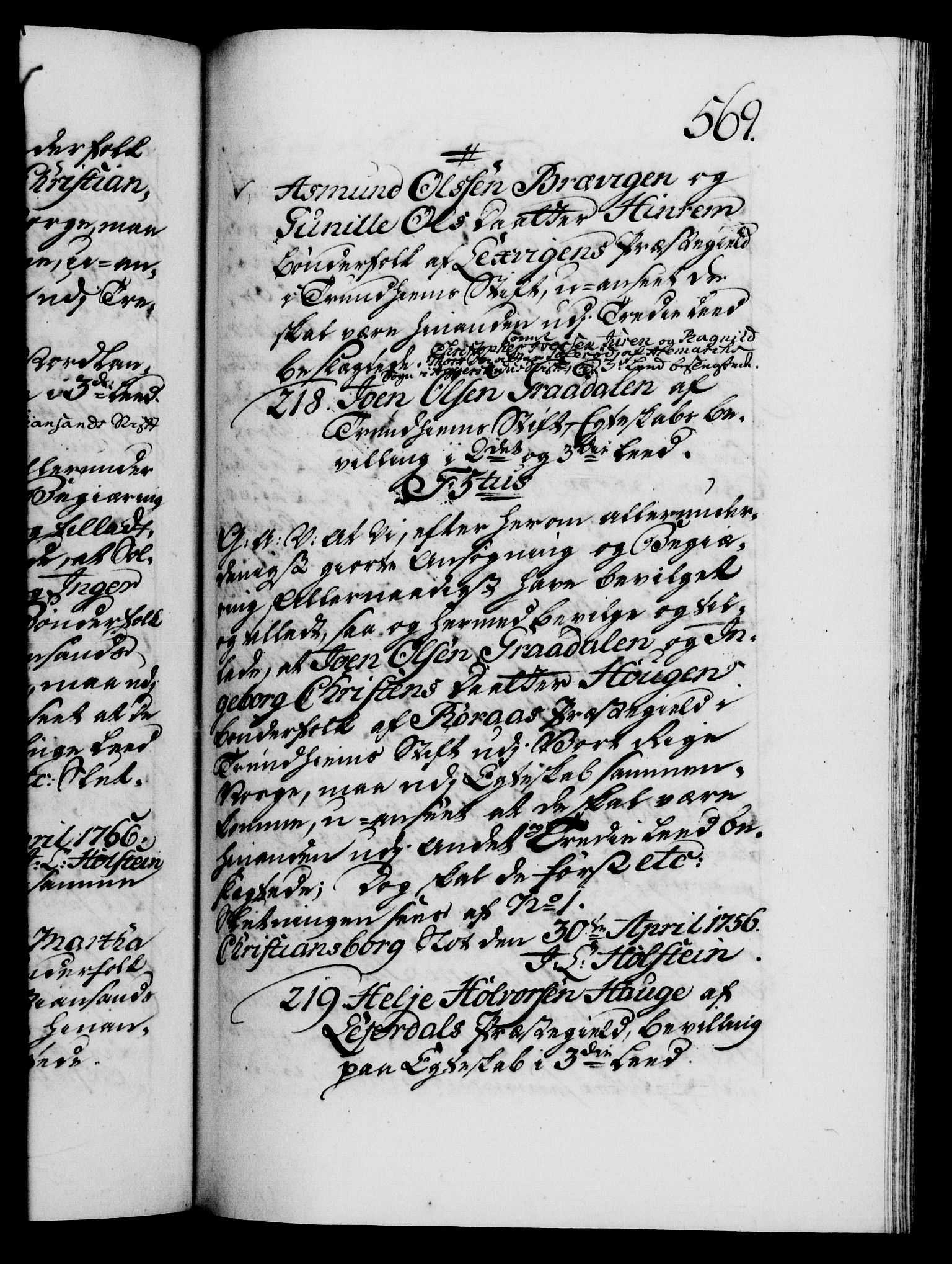 Danske Kanselli 1572-1799, RA/EA-3023/F/Fc/Fca/Fcaa/L0039: Norske registre, 1755-1756, s. 569a