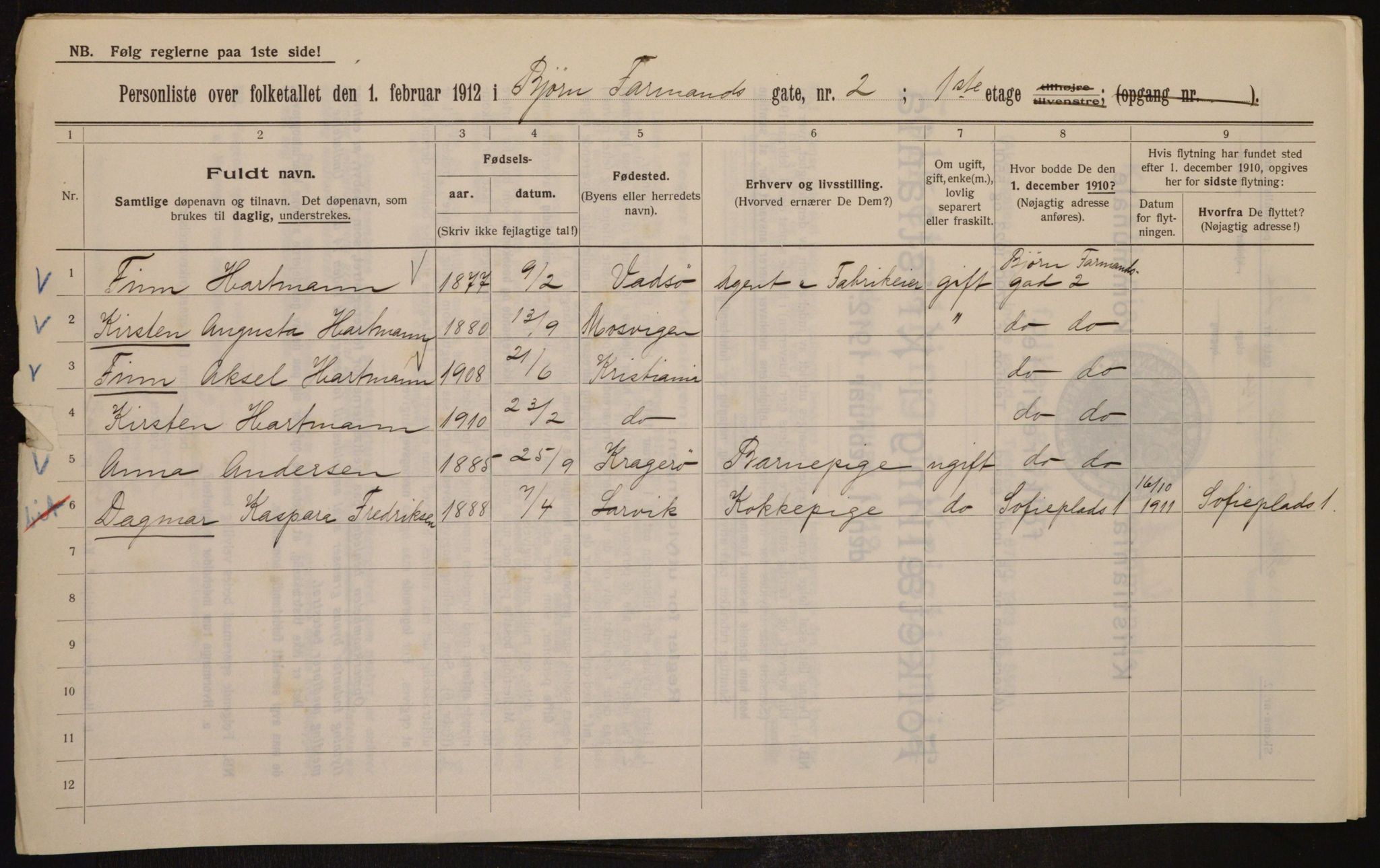 OBA, Kommunal folketelling 1.2.1912 for Kristiania, 1912, s. 6449