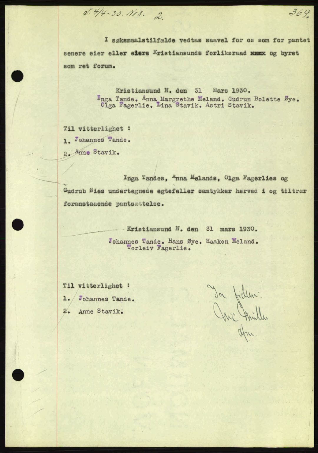 Kristiansund byfogd, AV/SAT-A-4587/A/27: Pantebok nr. 23, 1929-1930, Tingl.dato: 04.04.1930