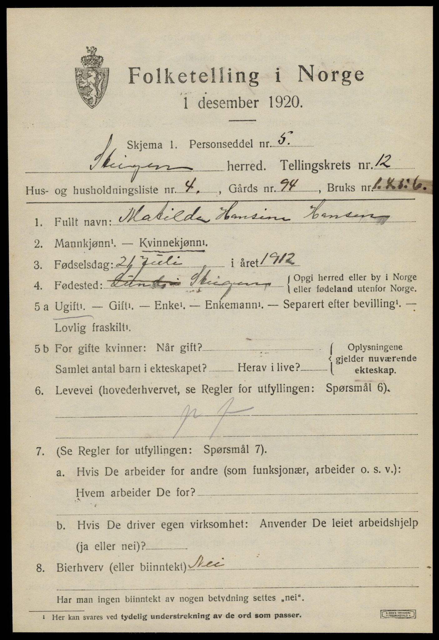 SAT, Folketelling 1920 for 1848 Steigen herred, 1920, s. 4812