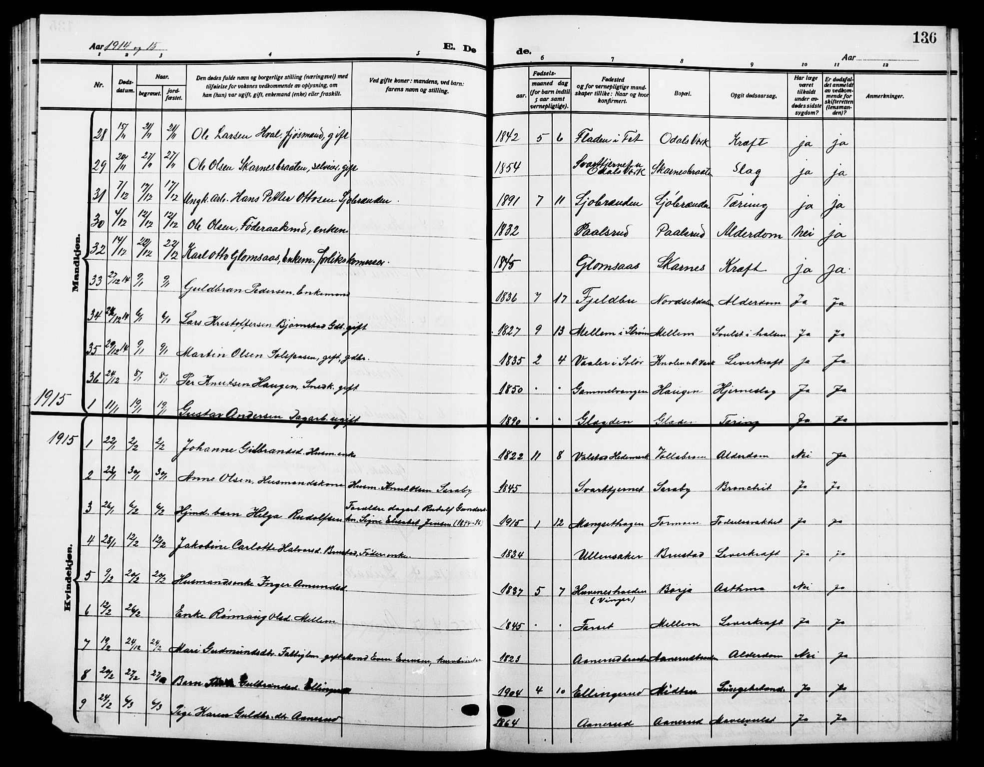 Sør-Odal prestekontor, AV/SAH-PREST-030/H/Ha/Hab/L0008: Klokkerbok nr. 8, 1913-1923, s. 136