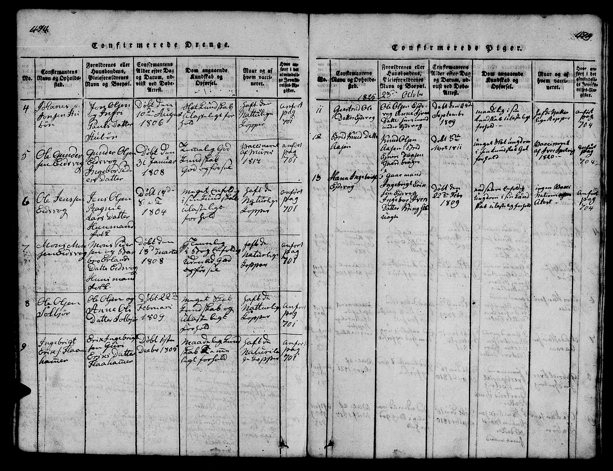 Ministerialprotokoller, klokkerbøker og fødselsregistre - Møre og Romsdal, SAT/A-1454/551/L0629: Klokkerbok nr. 551C01, 1818-1839, s. 494-495