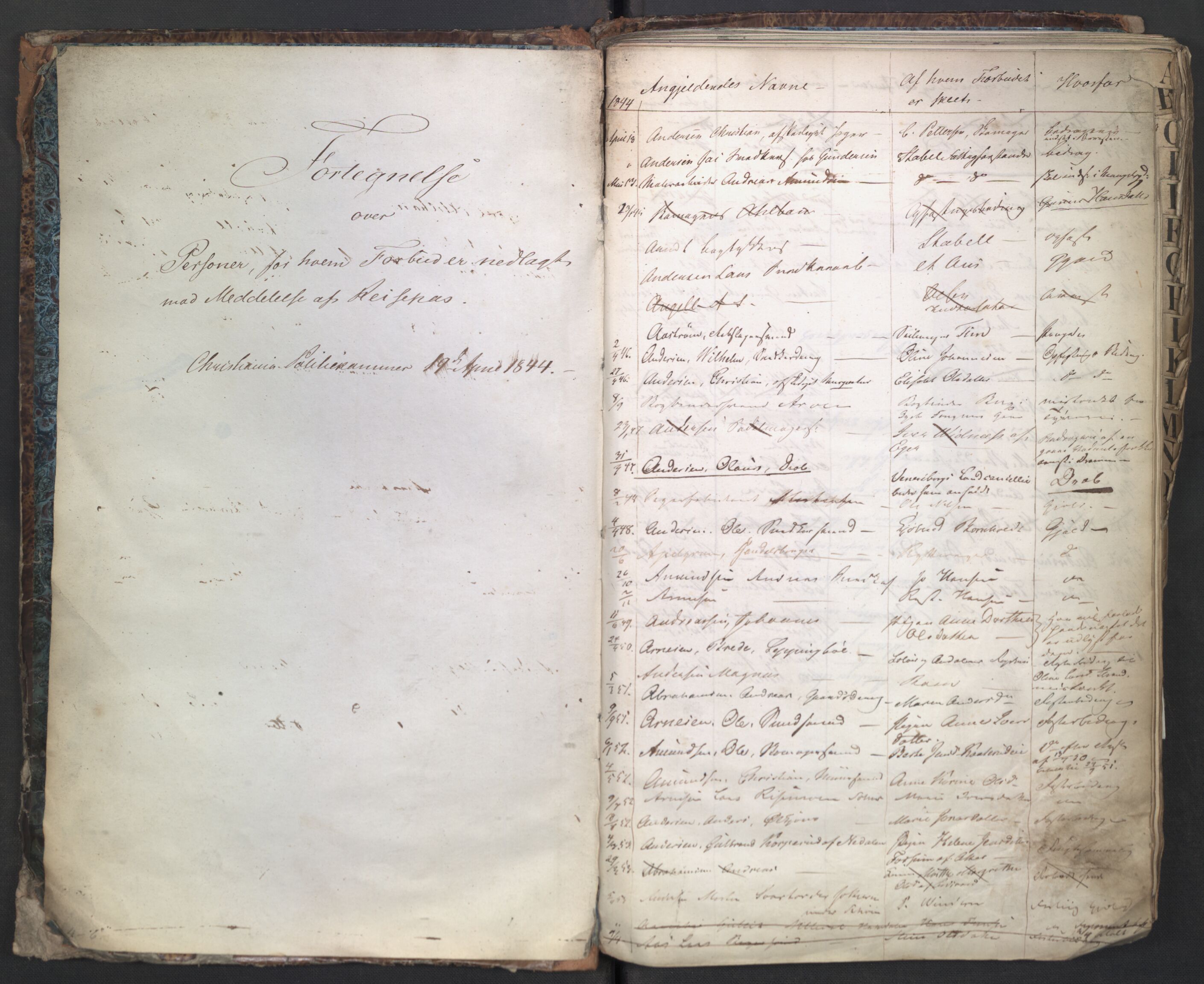 Oslo politidistrikt, AV/SAO-A-10085/E/Ee/Eed/L0002: Passforbud, 1844-1858