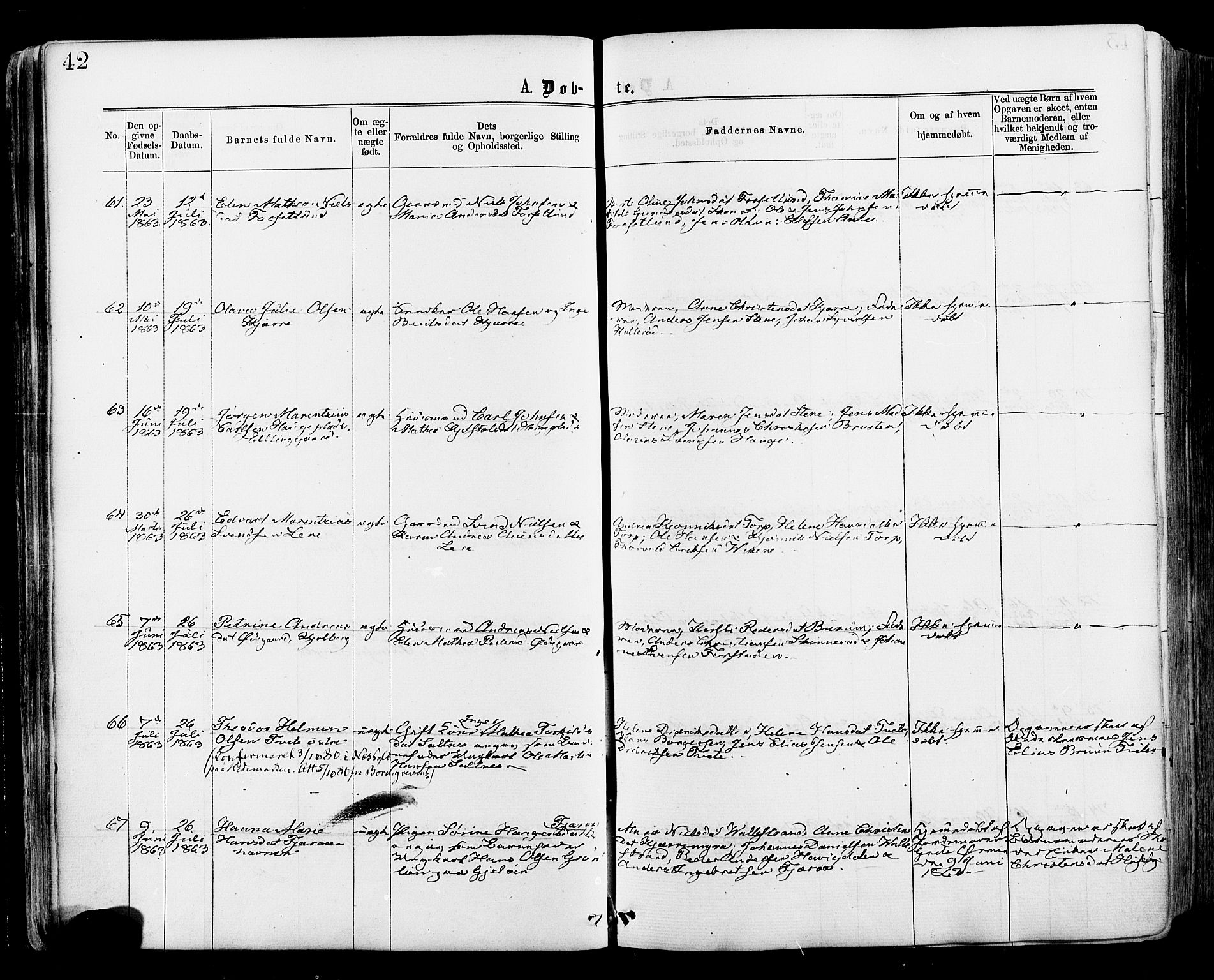 Onsøy prestekontor Kirkebøker, AV/SAO-A-10914/F/Fa/L0004: Ministerialbok nr. I 4, 1861-1877, s. 42