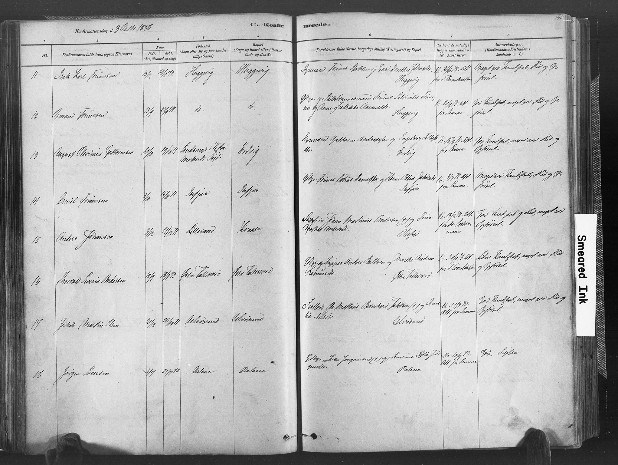 Høvåg sokneprestkontor, AV/SAK-1111-0025/F/Fa/L0005: Ministerialbok nr. A 5, 1878-1893, s. 145