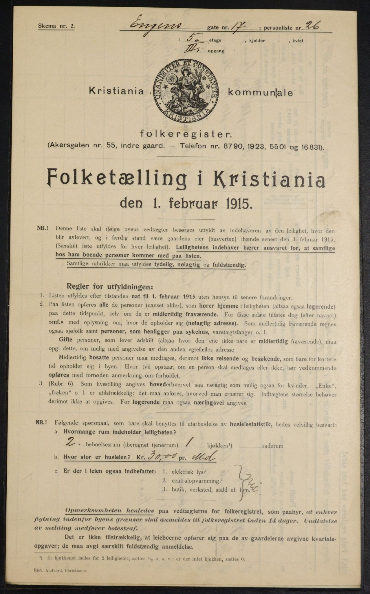 OBA, Kommunal folketelling 1.2.1915 for Kristiania, 1915, s. 21500