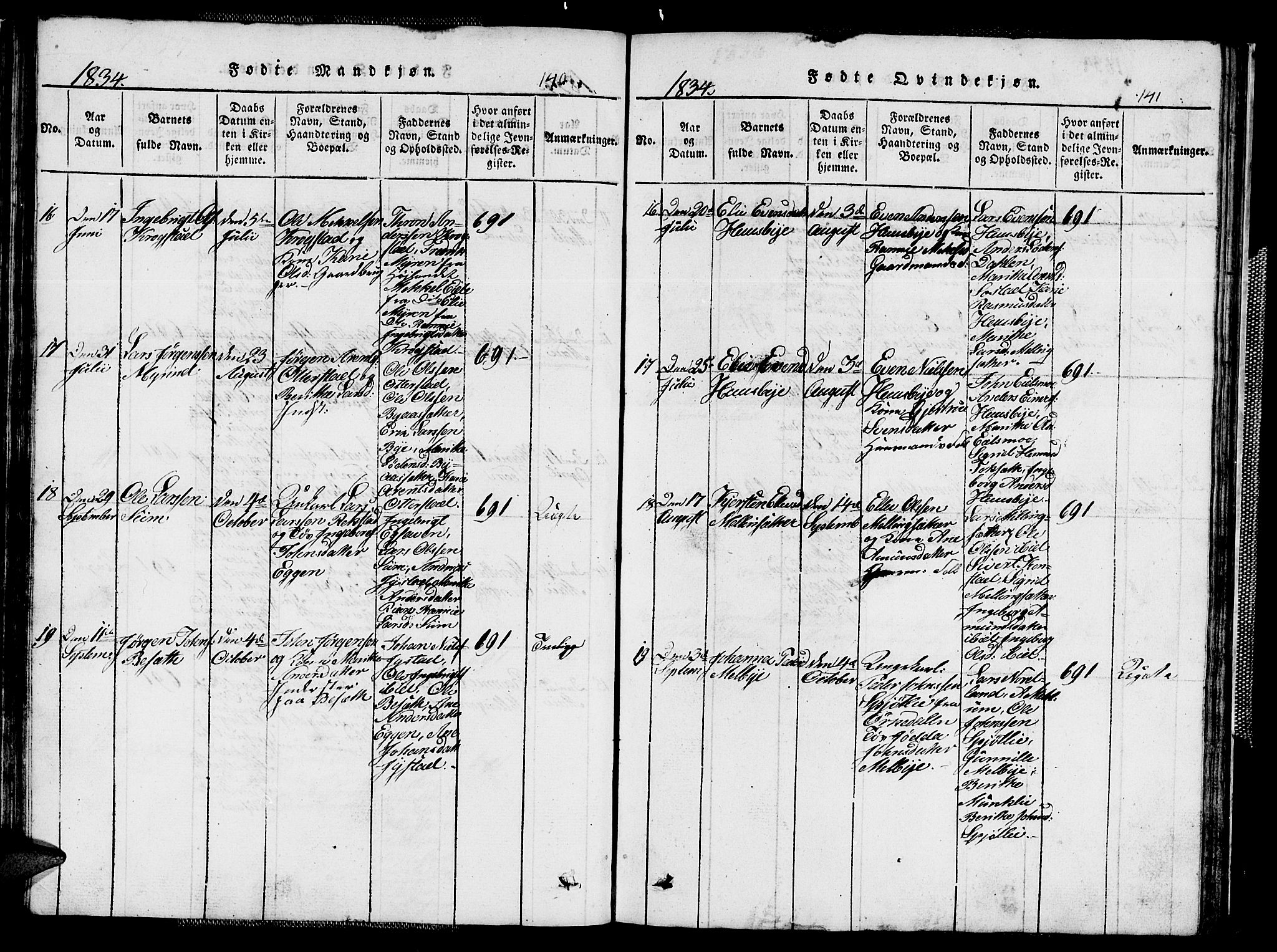 Ministerialprotokoller, klokkerbøker og fødselsregistre - Sør-Trøndelag, SAT/A-1456/667/L0796: Klokkerbok nr. 667C01, 1817-1836, s. 140-141