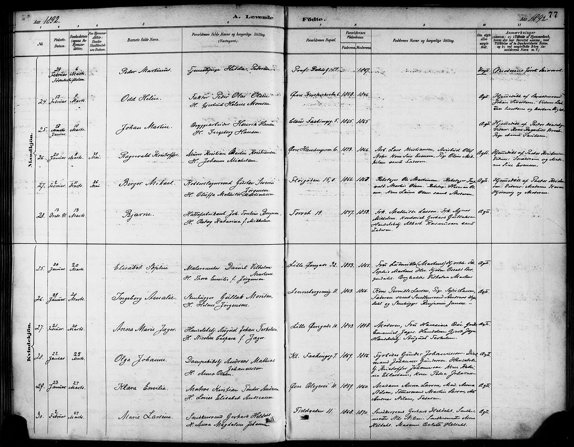 Korskirken sokneprestembete, AV/SAB-A-76101/H/Haa/L0022: Ministerialbok nr. B 8, 1889-1899, s. 77