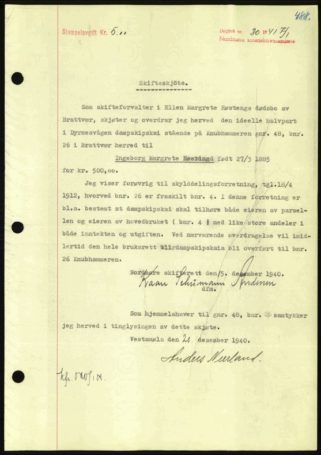 Nordmøre sorenskriveri, SAT/A-4132/1/2/2Ca: Pantebok nr. A89, 1940-1941, Dagboknr: 30/1941