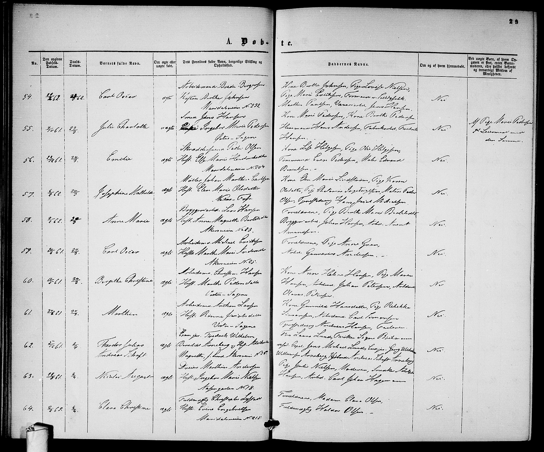 Gamle Aker prestekontor Kirkebøker, SAO/A-10617a/G/L0001: Klokkerbok nr. 1, 1861-1868, s. 29