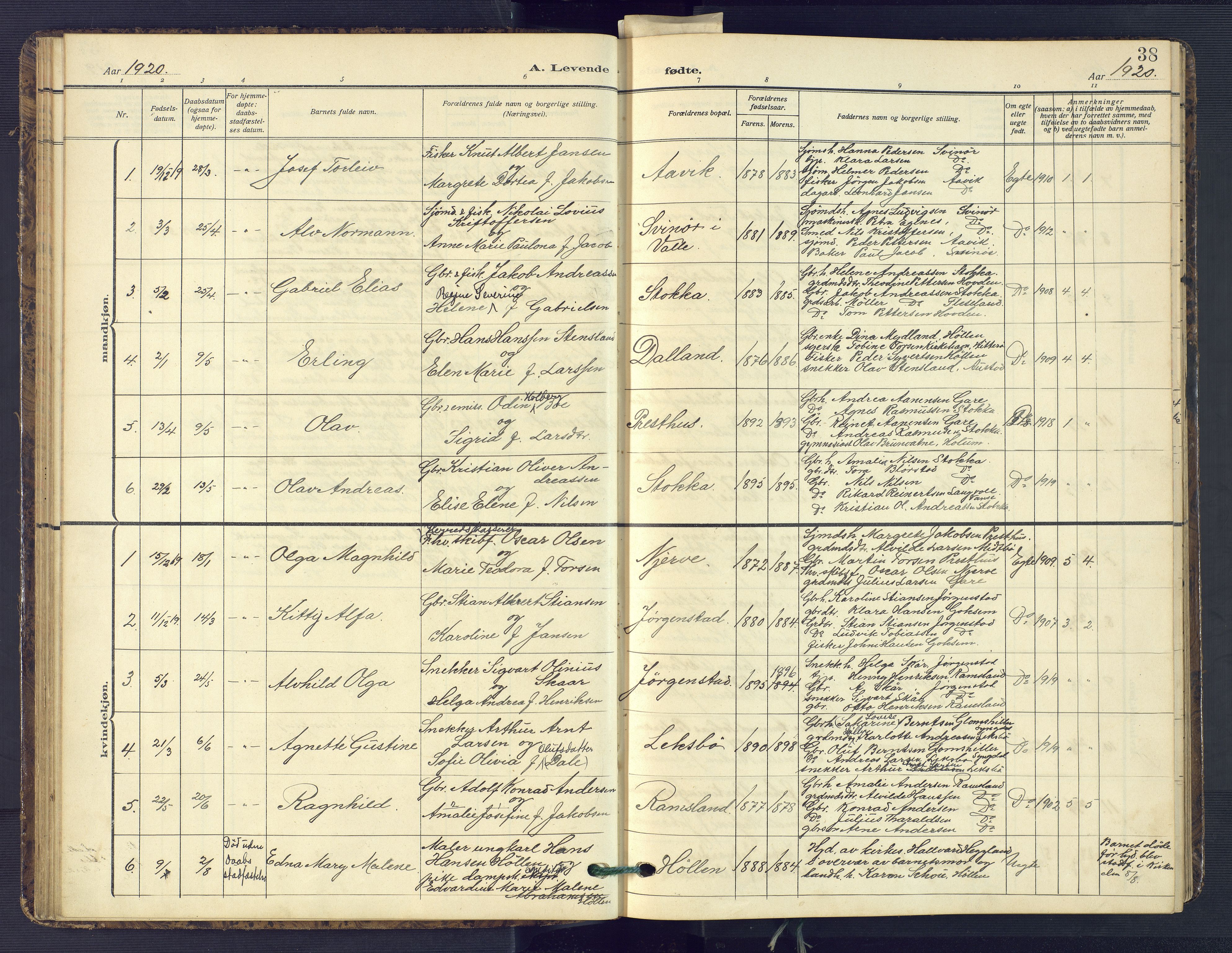 Sør-Audnedal sokneprestkontor, AV/SAK-1111-0039/F/Fb/Fba/L0005: Klokkerbok nr. B 5, 1908-1963, s. 38