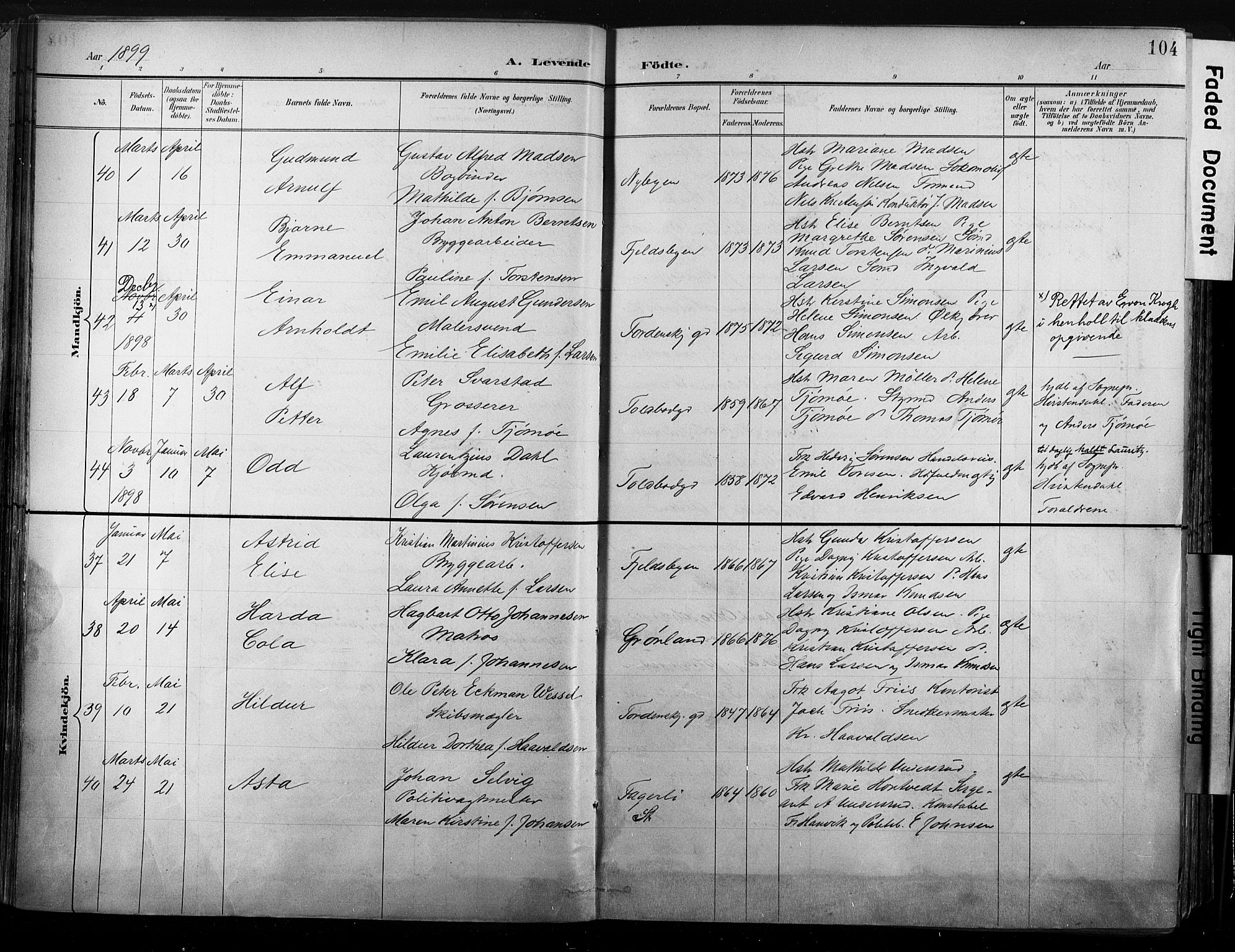 Strømsø kirkebøker, AV/SAKO-A-246/G/Ga/L0003: Klokkerbok nr. 3, 1894-1904, s. 104
