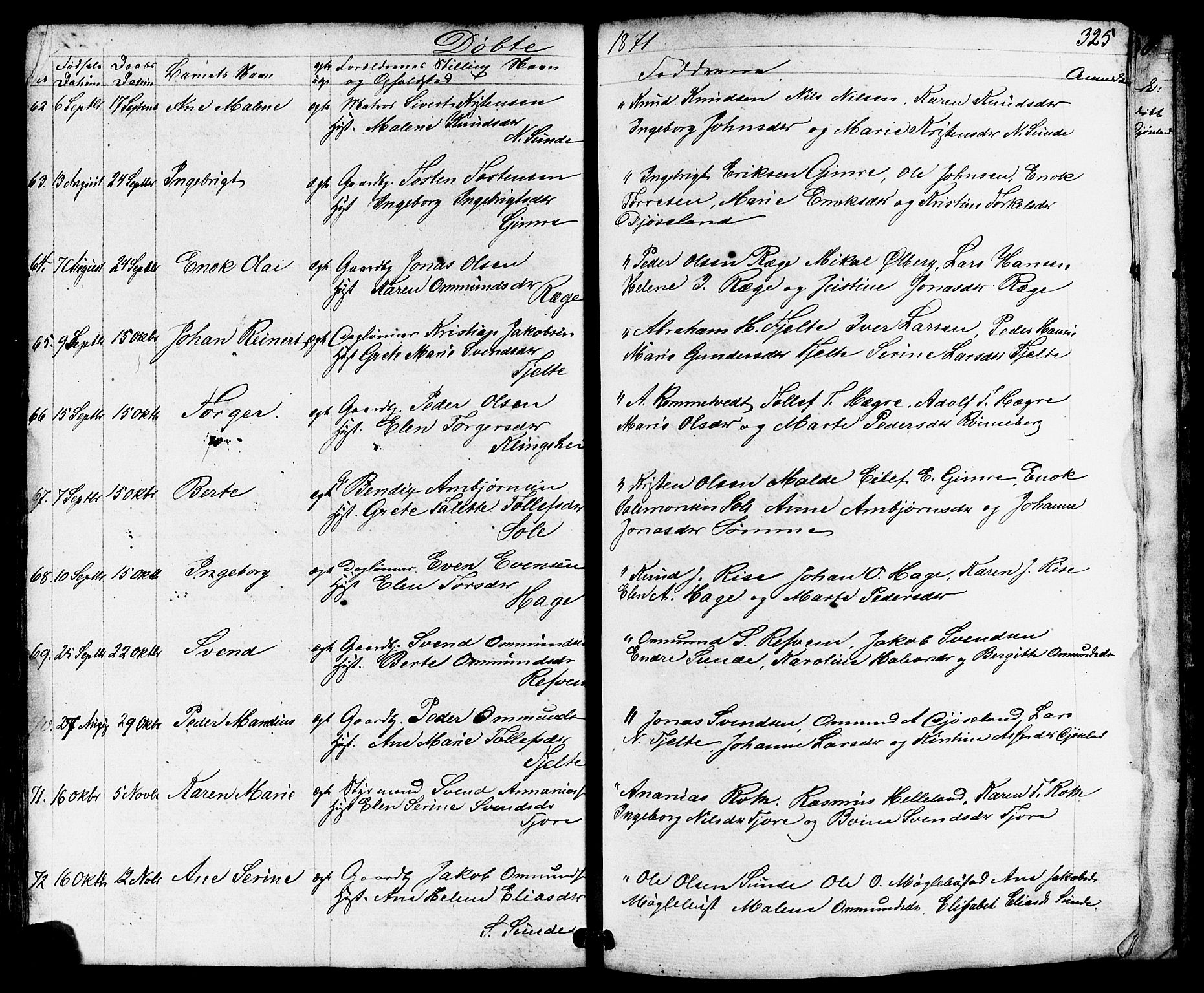Håland sokneprestkontor, AV/SAST-A-101802/001/30BB/L0002: Klokkerbok nr. B 2, 1845-1872, s. 325