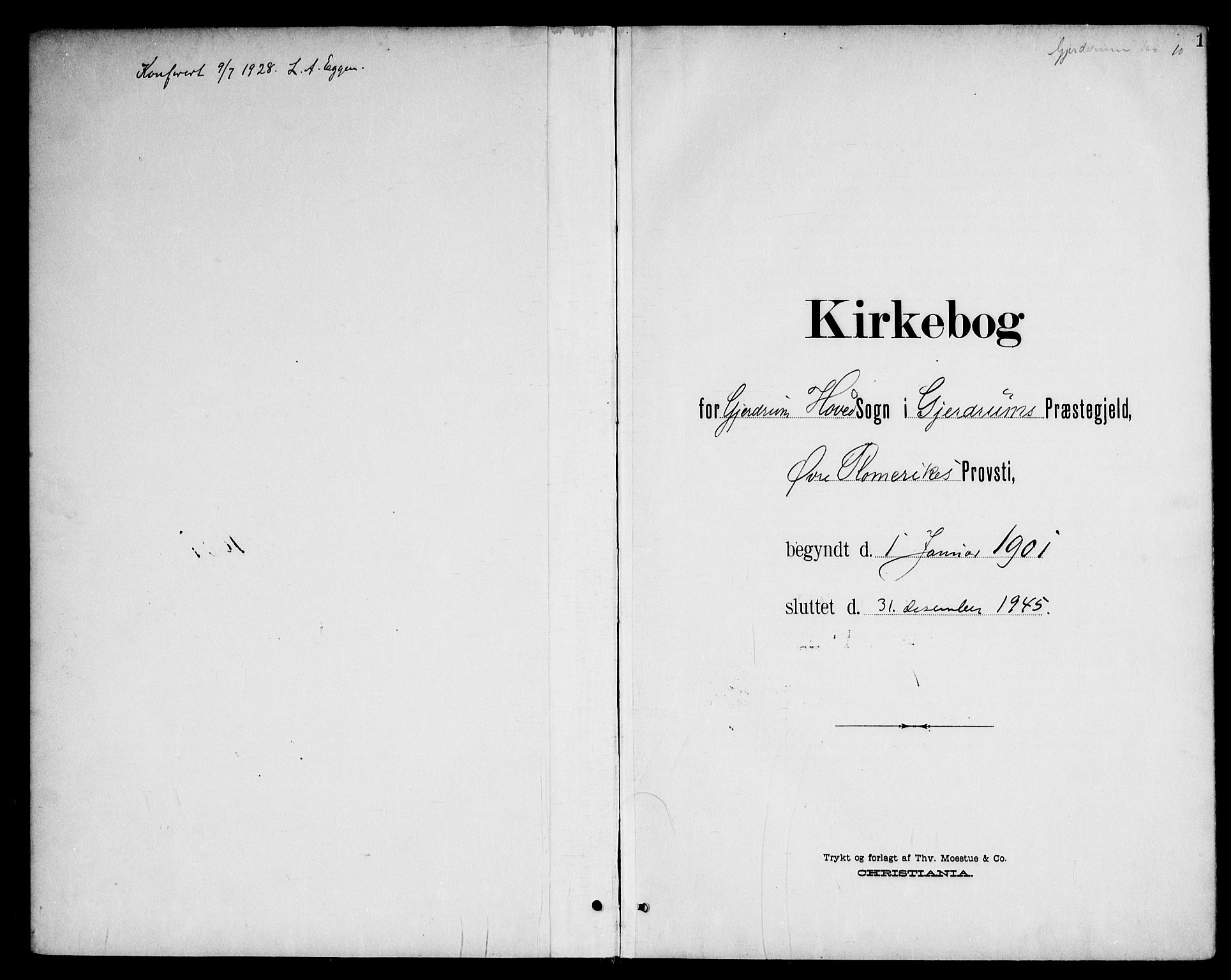 Gjerdrum prestekontor Kirkebøker, SAO/A-10412b/G/Ga/L0006: Klokkerbok nr. I 6, 1901-1945, s. 1