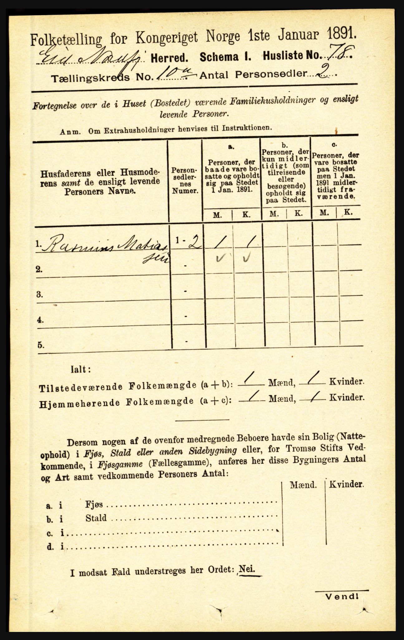 RA, Folketelling 1891 for 1443 Eid herred, 1891, s. 2811