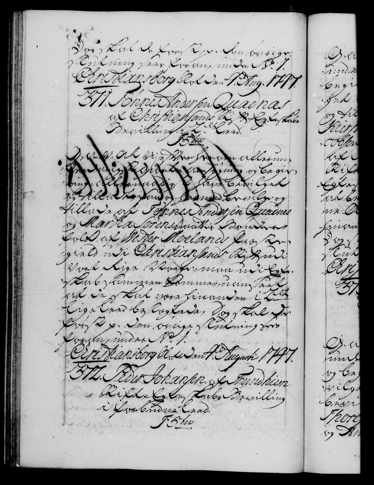 Danske Kanselli 1572-1799, RA/EA-3023/F/Fc/Fca/Fcaa/L0035: Norske registre, 1746-1748, s. 385b
