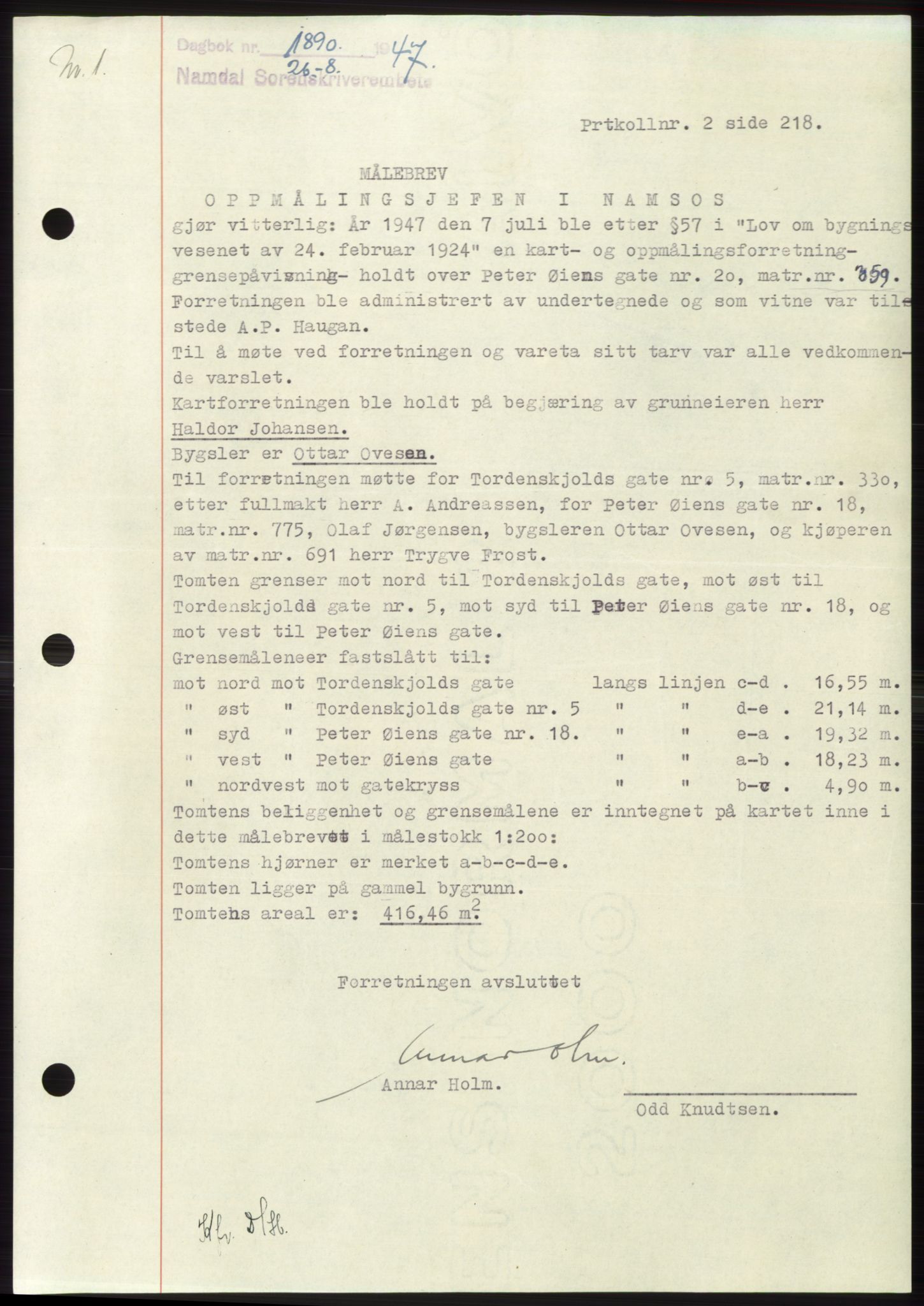 Namdal sorenskriveri, SAT/A-4133/1/2/2C: Pantebok nr. -, 1947-1947, Dagboknr: 1890/1947