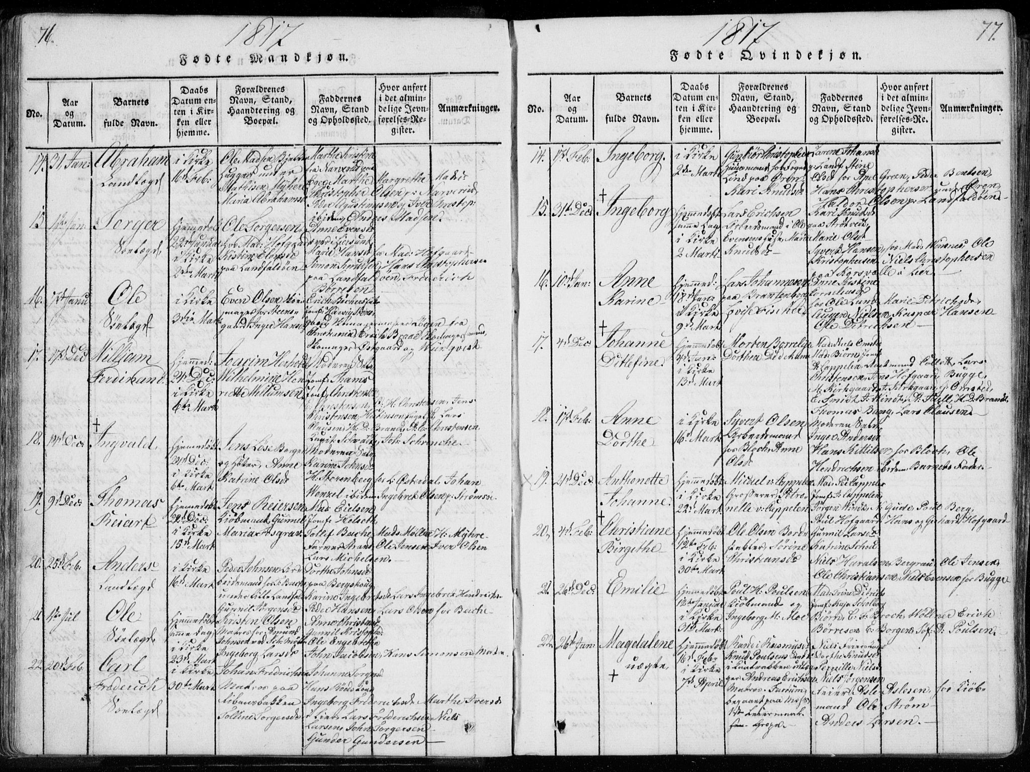 Bragernes kirkebøker, SAKO/A-6/F/Fa/L0007: Ministerialbok nr. I 7, 1815-1829, s. 76-77