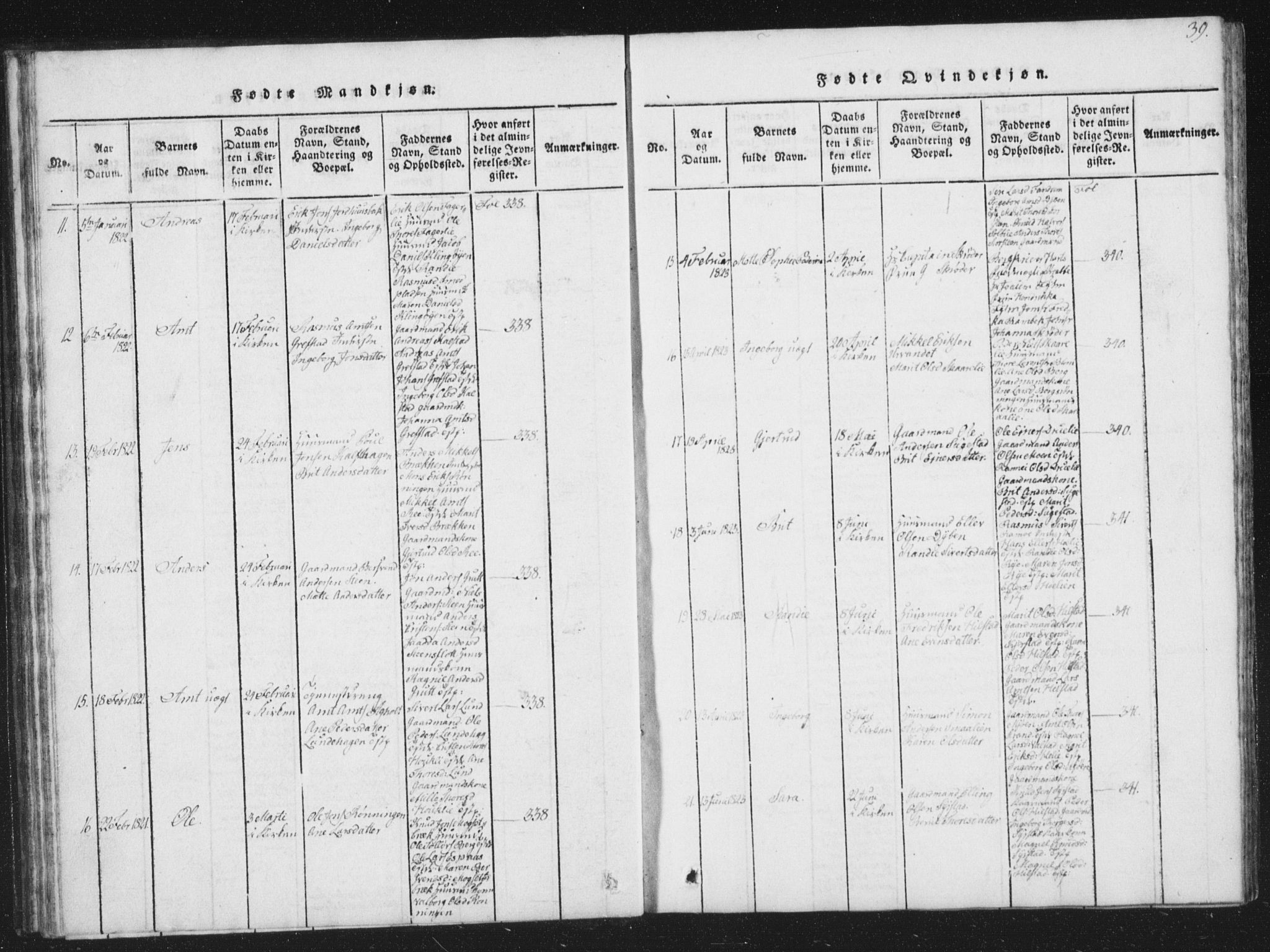 Ministerialprotokoller, klokkerbøker og fødselsregistre - Sør-Trøndelag, AV/SAT-A-1456/672/L0862: Klokkerbok nr. 672C01, 1816-1831, s. 39