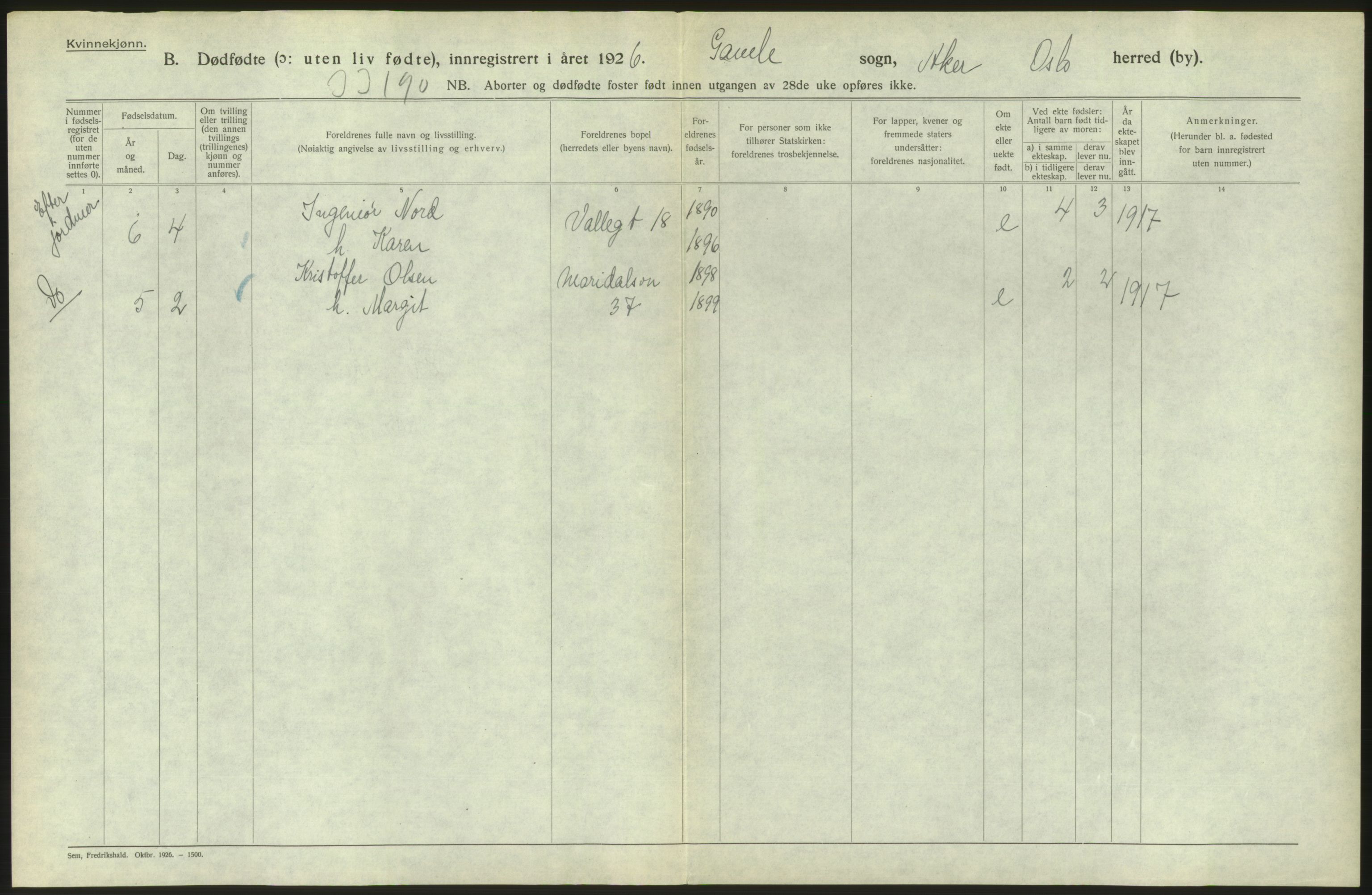 Statistisk sentralbyrå, Sosiodemografiske emner, Befolkning, AV/RA-S-2228/D/Df/Dfc/Dfcf/L0010: Oslo: Døde kvinner, dødfødte, 1926, s. 704