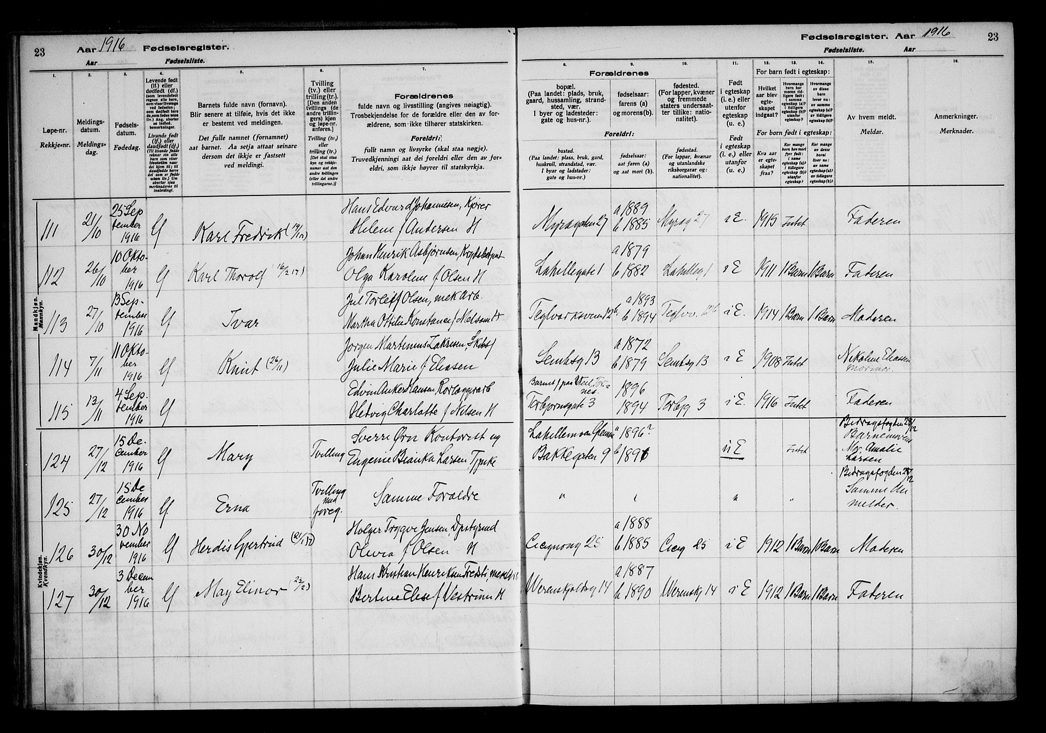 Fredrikstad domkirkes prestekontor Kirkebøker, AV/SAO-A-10906/J/*Ja/L0001: Fødselsregister nr. 1, 1916-1925, s. 23