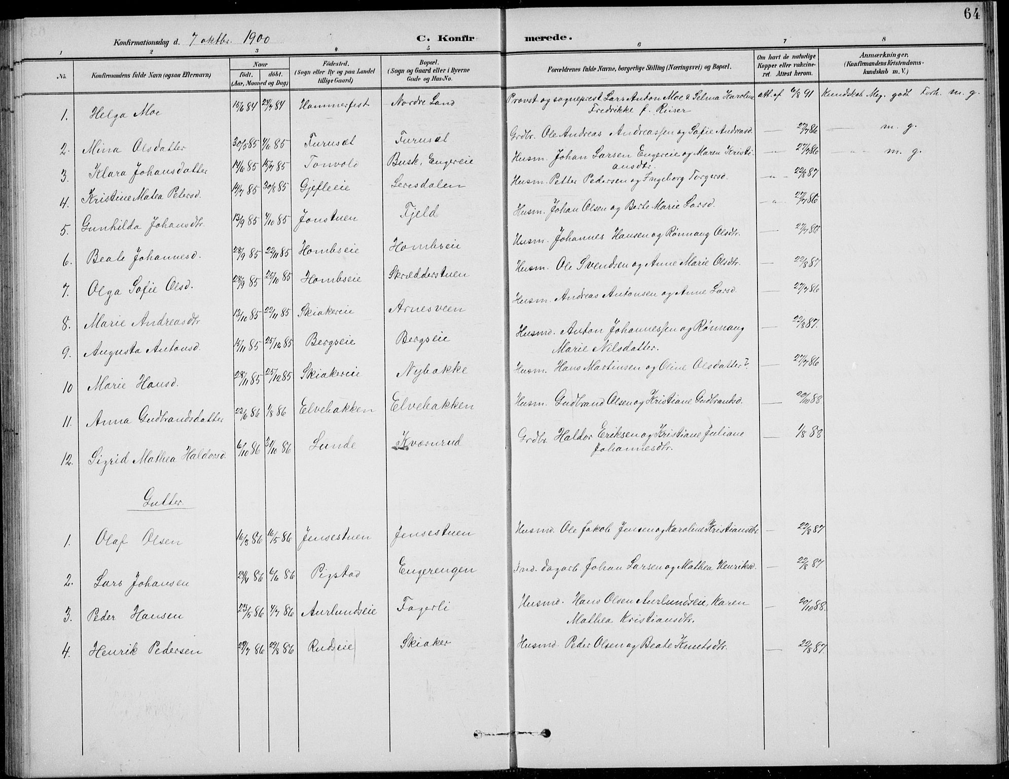 Nordre Land prestekontor, SAH/PREST-124/H/Ha/Hab/L0014: Klokkerbok nr. 14, 1891-1907, s. 64