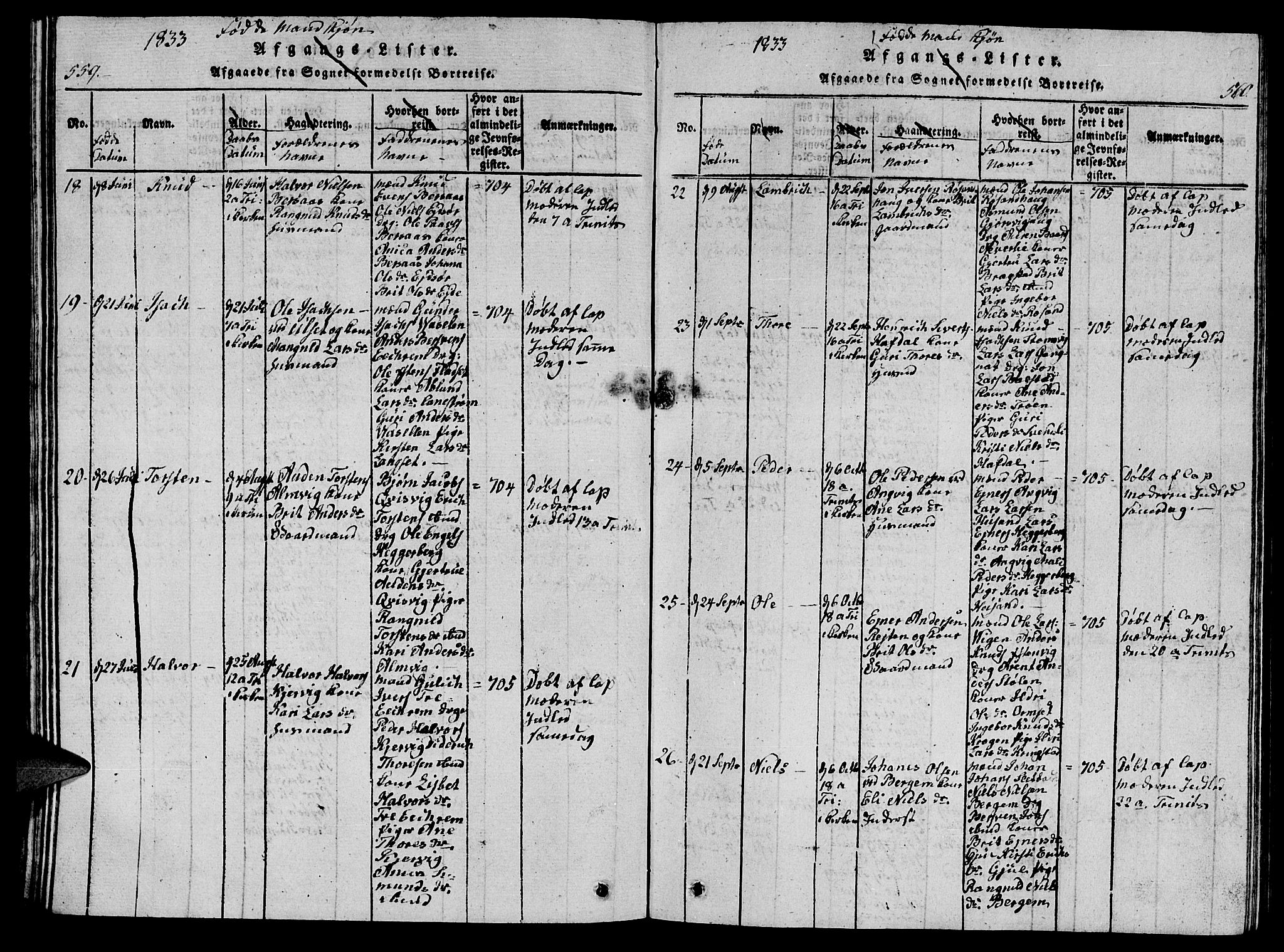 Ministerialprotokoller, klokkerbøker og fødselsregistre - Møre og Romsdal, AV/SAT-A-1454/586/L0990: Klokkerbok nr. 586C01, 1819-1837, s. 559-560