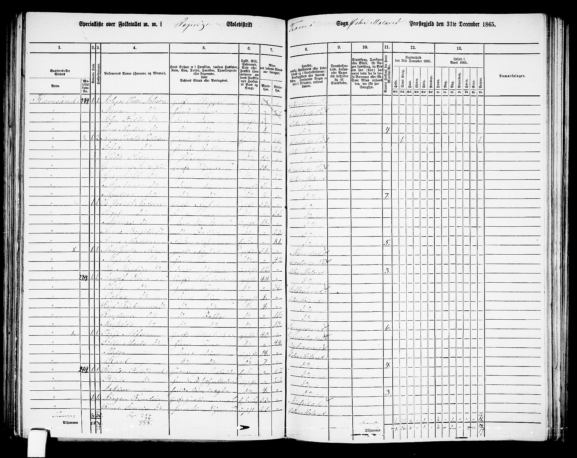 RA, Folketelling 1865 for 0918P Austre Moland prestegjeld, 1865, s. 241