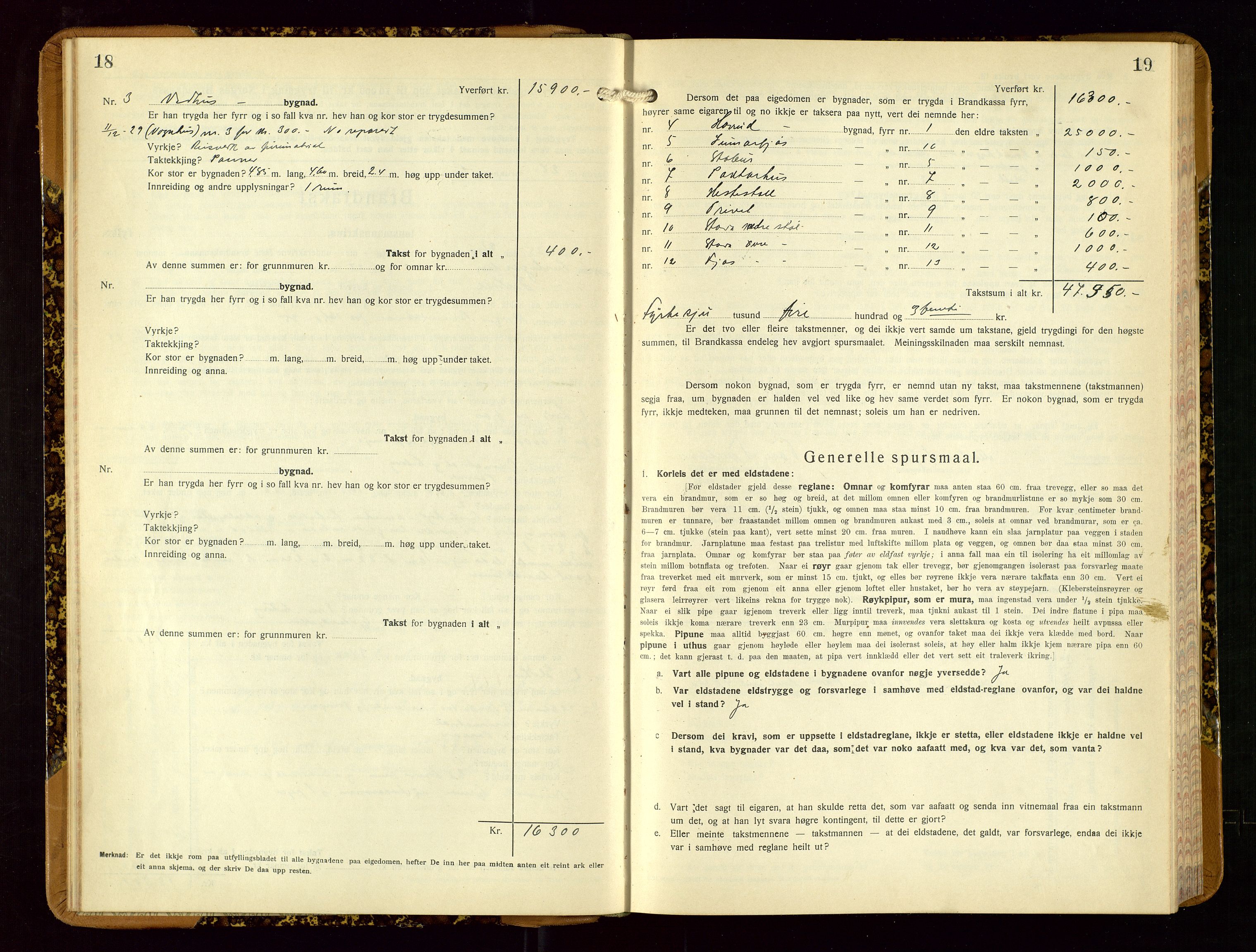 Suldal lensmannskontor, AV/SAST-A-100419/Gob/L0003: Branntakstprotokoll, 1924-1955, s. 18-19