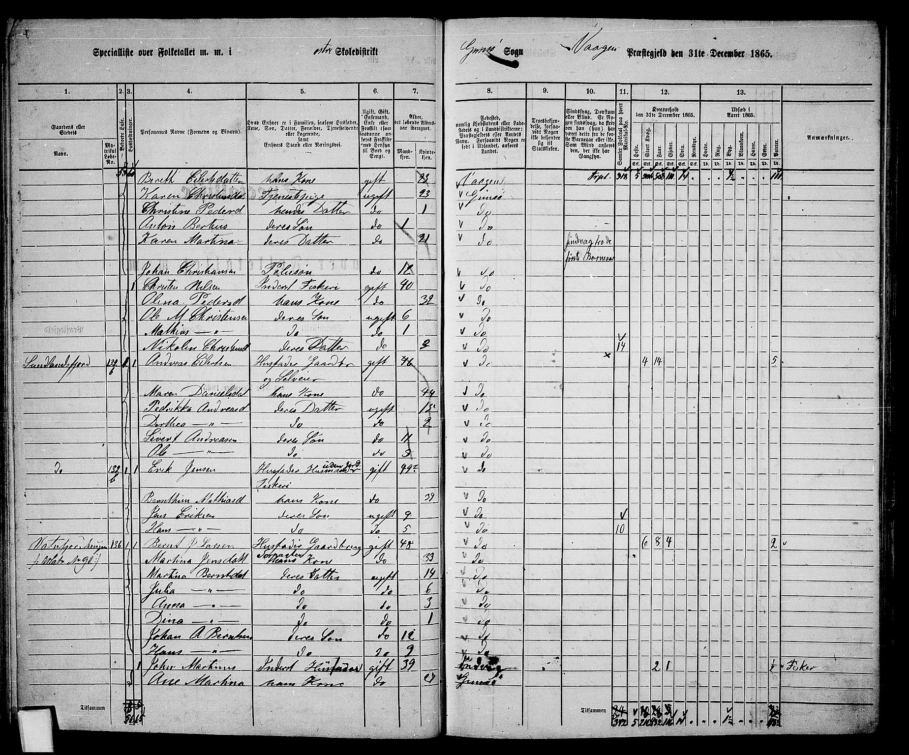 RA, Folketelling 1865 for 1865P Vågan prestegjeld, 1865, s. 39