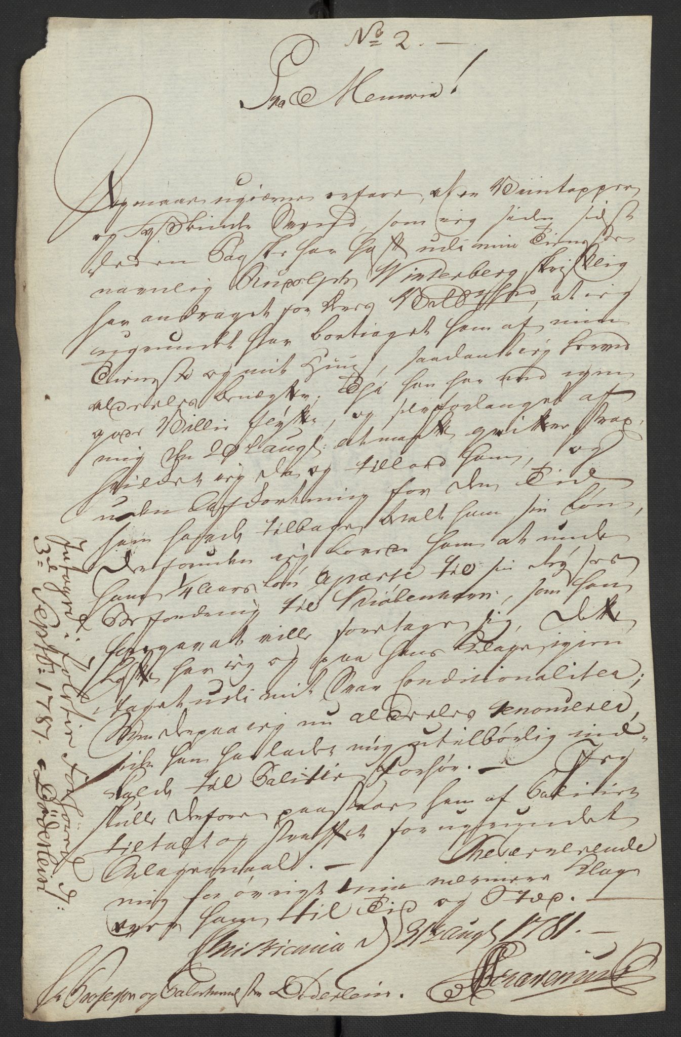 Oslo politidistrikt, AV/SAO-A-10085/D/Da/L0003: Innkomne brev, pro memoria m.v., 1781, s. 176