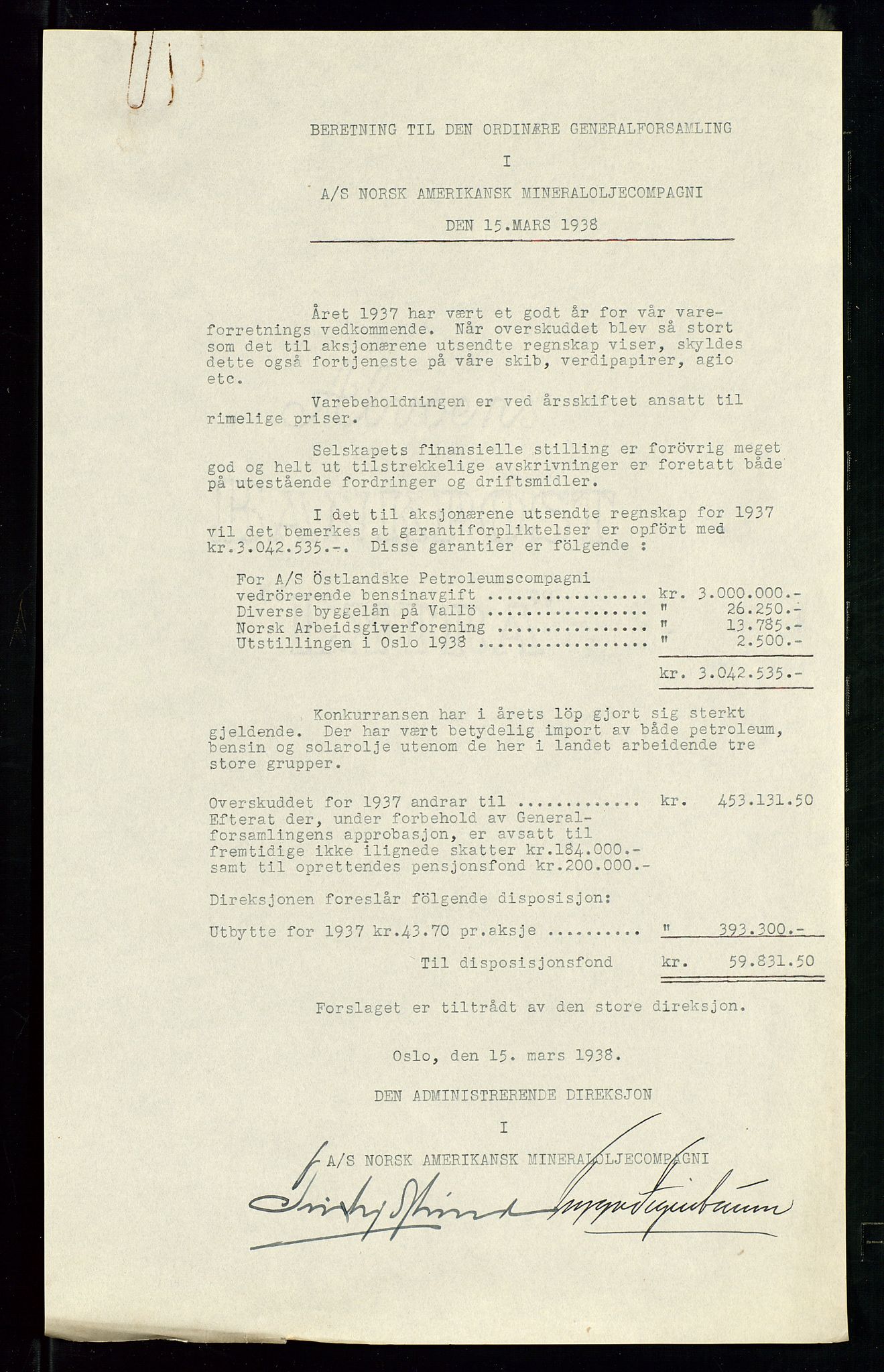 PA 1533 - A/S Vestlandske Petroleumscompani, AV/SAST-A-101953/A/Aa/L0001/0005: Generalforsamlinger og styreprotokoller / Ordinær generalforsamling i Vestlandske Petroleums co. 20.03.1934. Ordinære generalforsamlinger i Vestlandske Petroleums co., Norsk Amerikansk Mineralolje co. (Namco), Norsk Amerikansk Petroleums co. (Napco) 1938, 1934-1938, s. 55