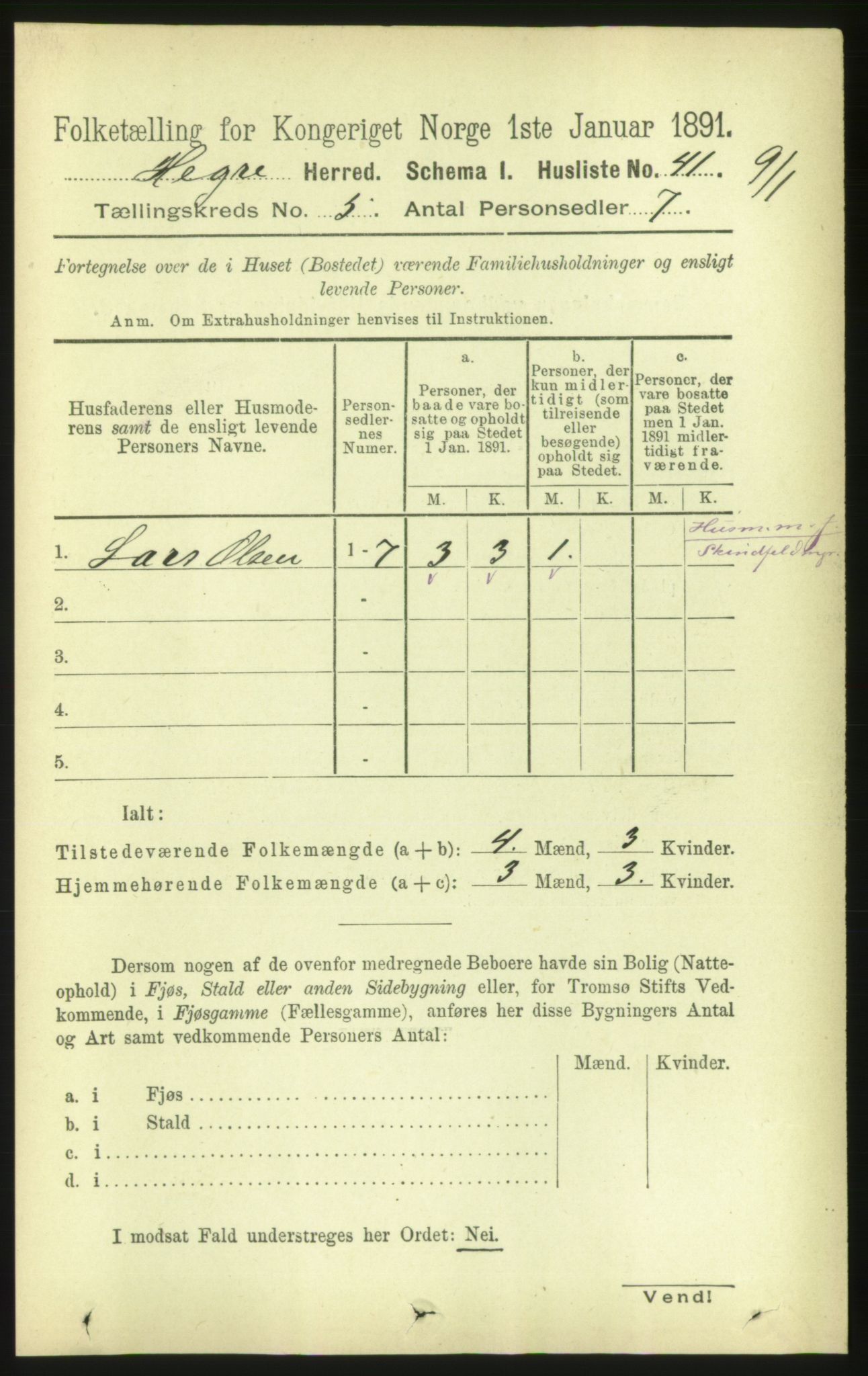 RA, Folketelling 1891 for 1712 Hegra herred, 1891, s. 1998