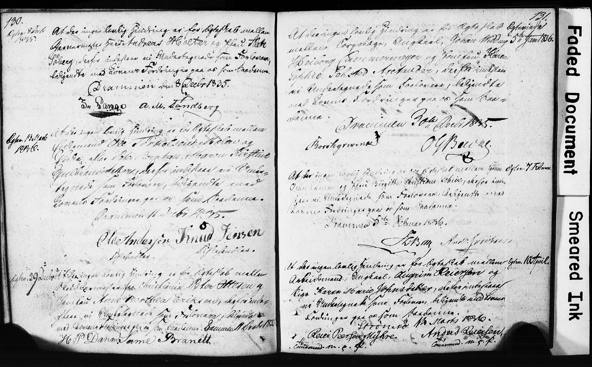 Strømsø kirkebøker, SAKO/A-246/H/Hb/L0002: Forlovererklæringer nr. 2, 1815-1857, s. 130-131