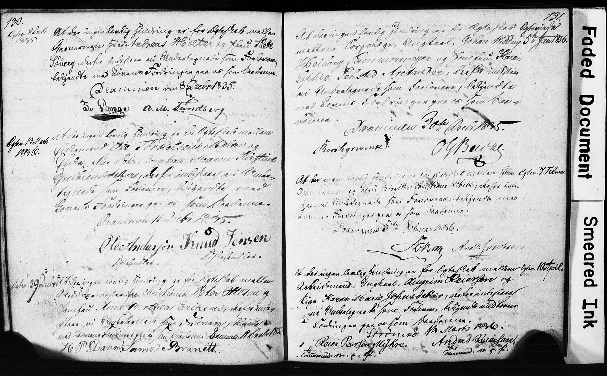 Strømsø kirkebøker, AV/SAKO-A-246/H/Hb/L0002: Forlovererklæringer nr. 2, 1815-1857, s. 130-131