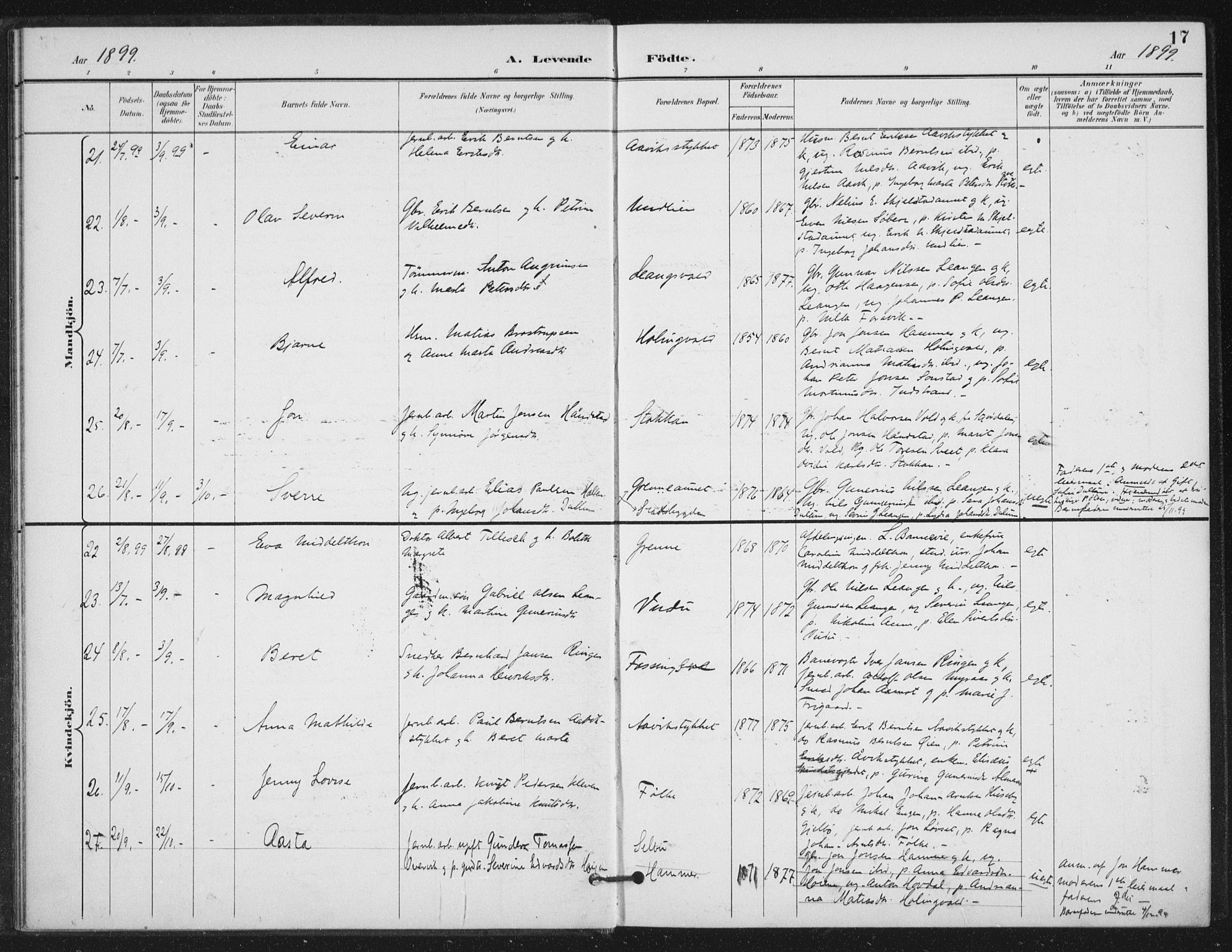 Ministerialprotokoller, klokkerbøker og fødselsregistre - Nord-Trøndelag, AV/SAT-A-1458/714/L0131: Ministerialbok nr. 714A02, 1896-1918, s. 17