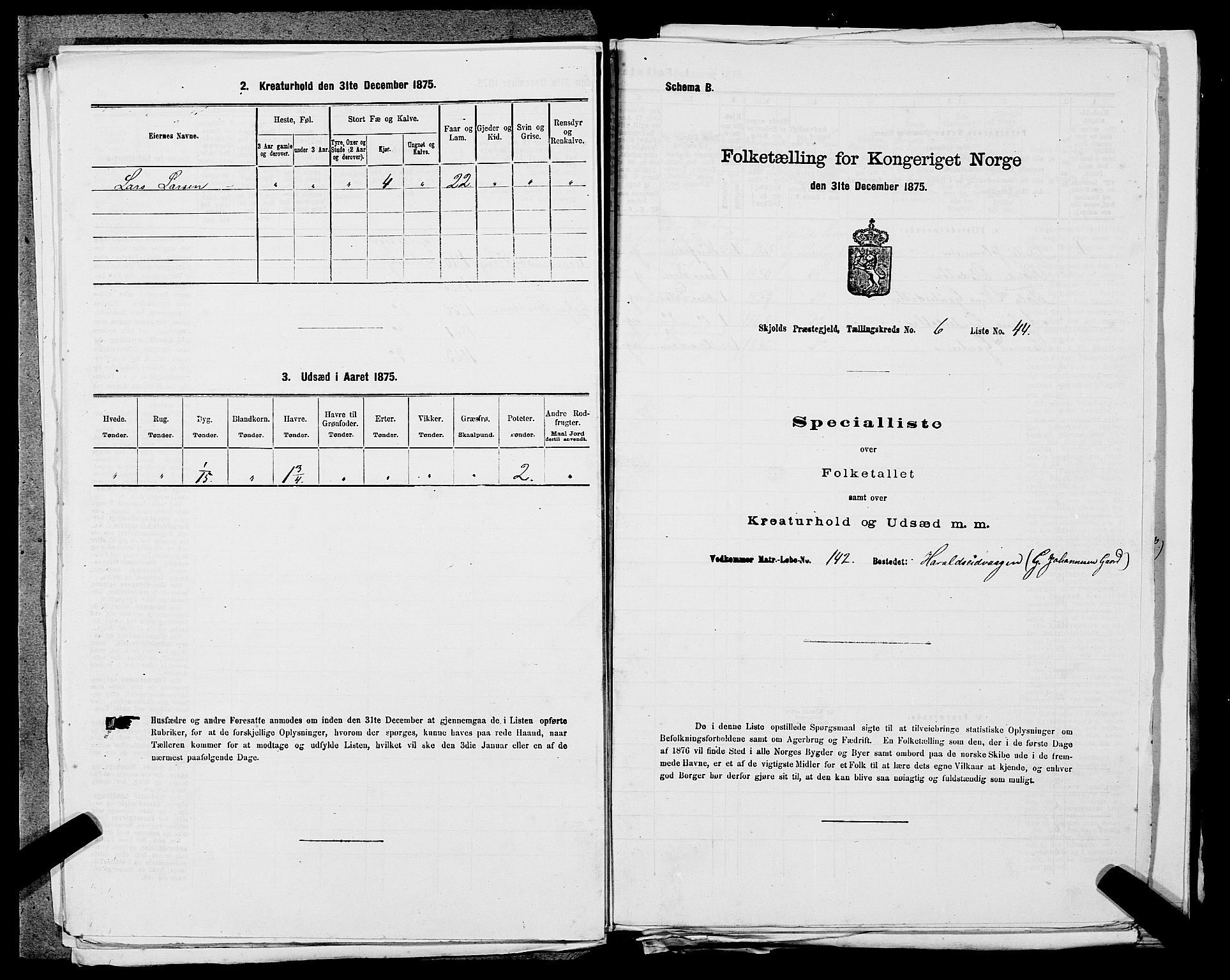 SAST, Folketelling 1875 for 1154P Skjold prestegjeld, 1875, s. 607