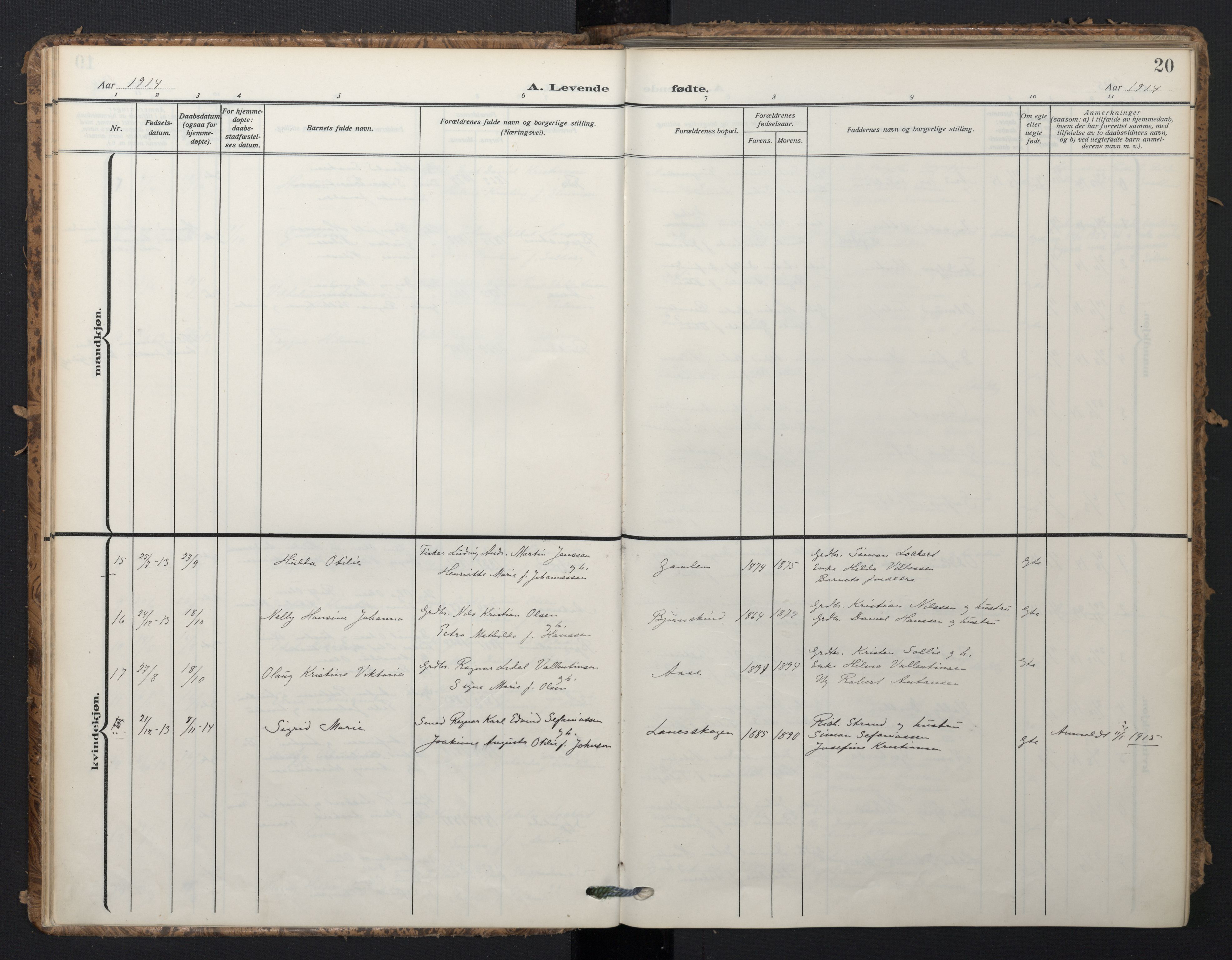 Ministerialprotokoller, klokkerbøker og fødselsregistre - Nordland, AV/SAT-A-1459/898/L1423: Ministerialbok nr. 898A03, 1909-1928, s. 20