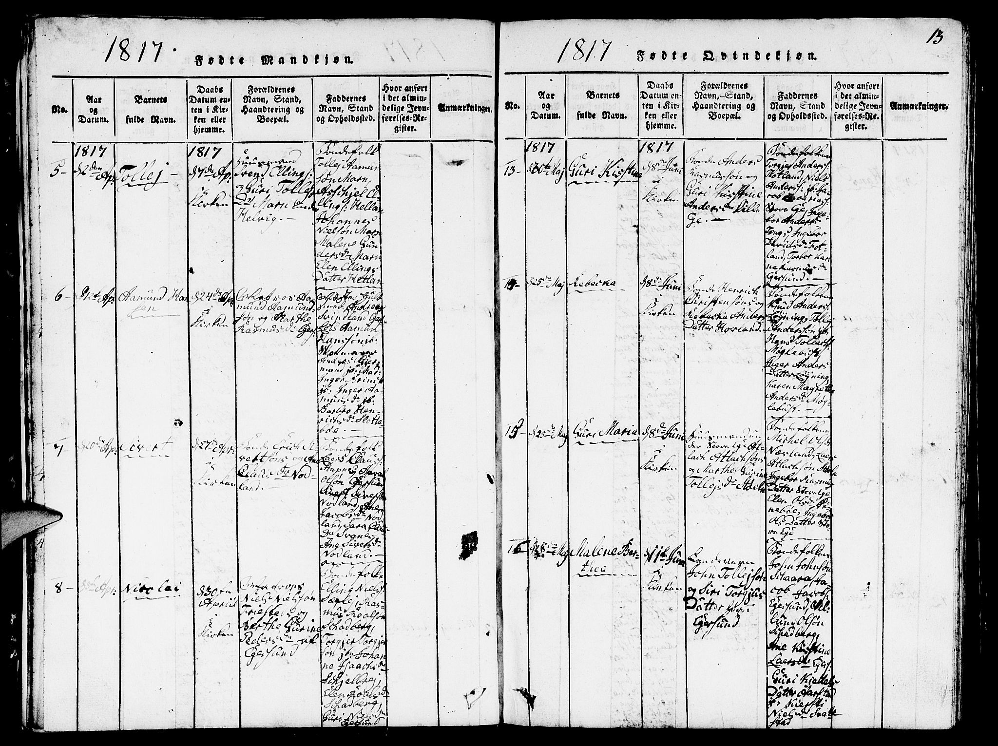 Eigersund sokneprestkontor, AV/SAST-A-101807/S09/L0001: Klokkerbok nr. B 1, 1815-1827, s. 13