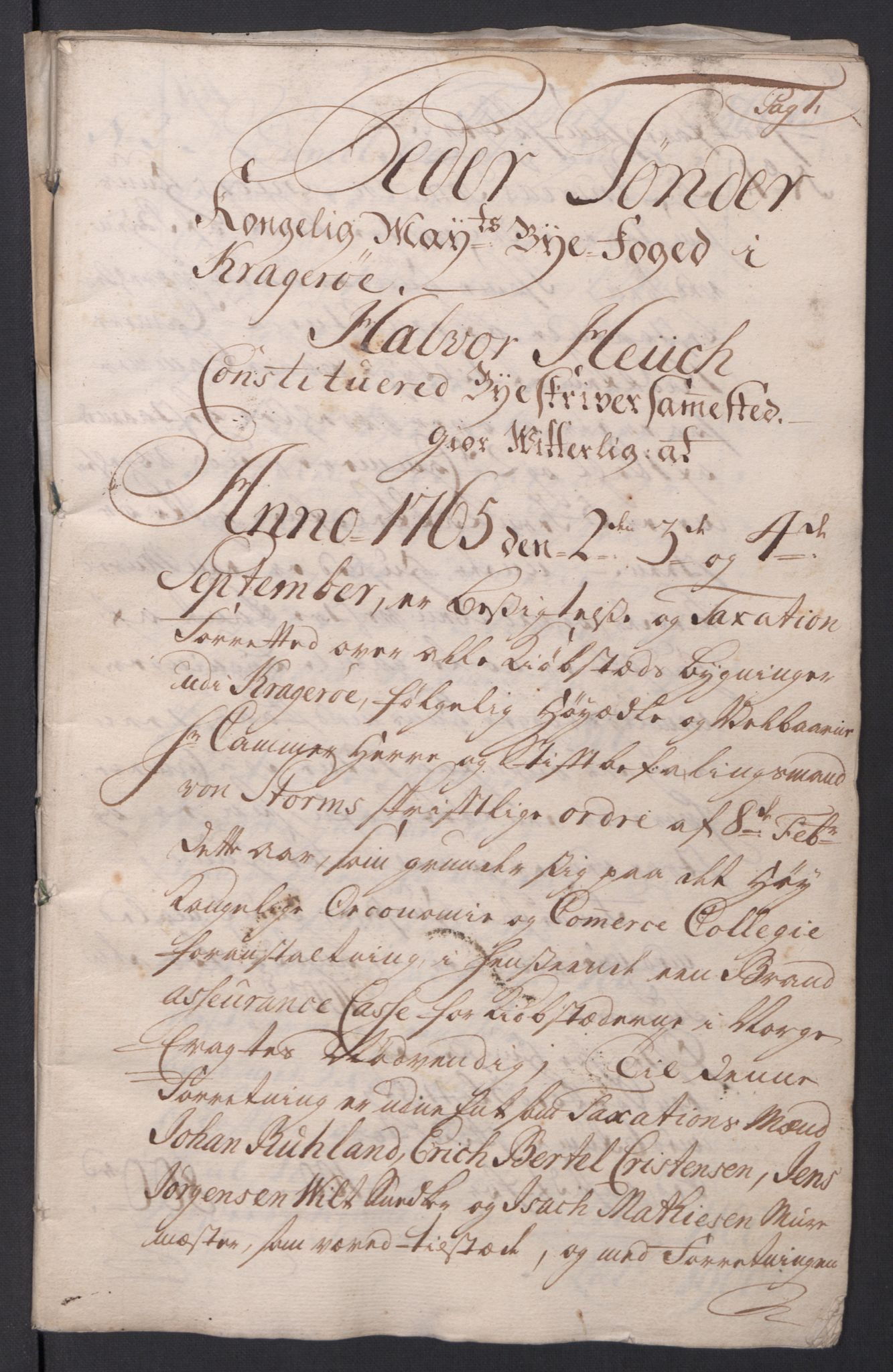 Kristiania stiftamt, SAO/A-10386/I/Ia/L0001/0004: Branntakster / Kragerø, 1765, s. 1