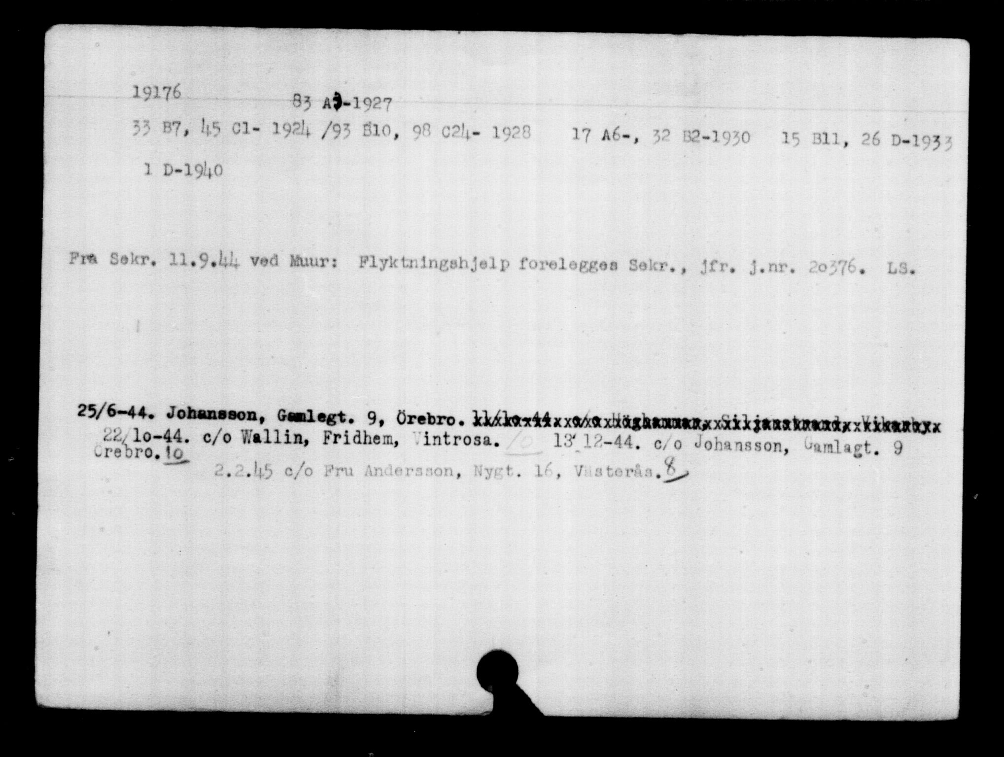 Den Kgl. Norske Legasjons Flyktningskontor, RA/S-6753/V/Va/L0009: Kjesäterkartoteket.  Flyktningenr. 18502-22048, 1940-1945, s. 798