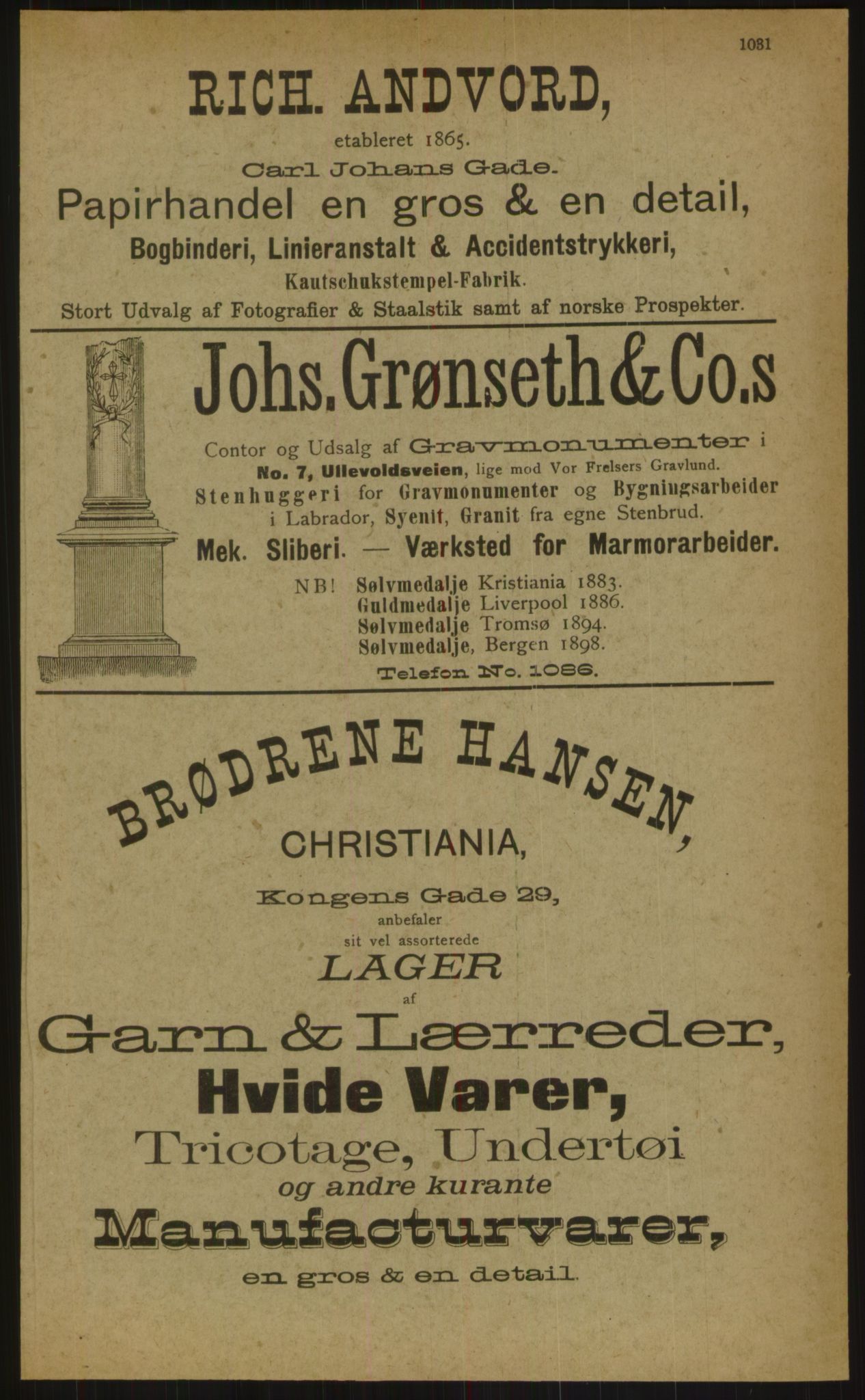 Kristiania/Oslo adressebok, PUBL/-, 1899, s. 1031