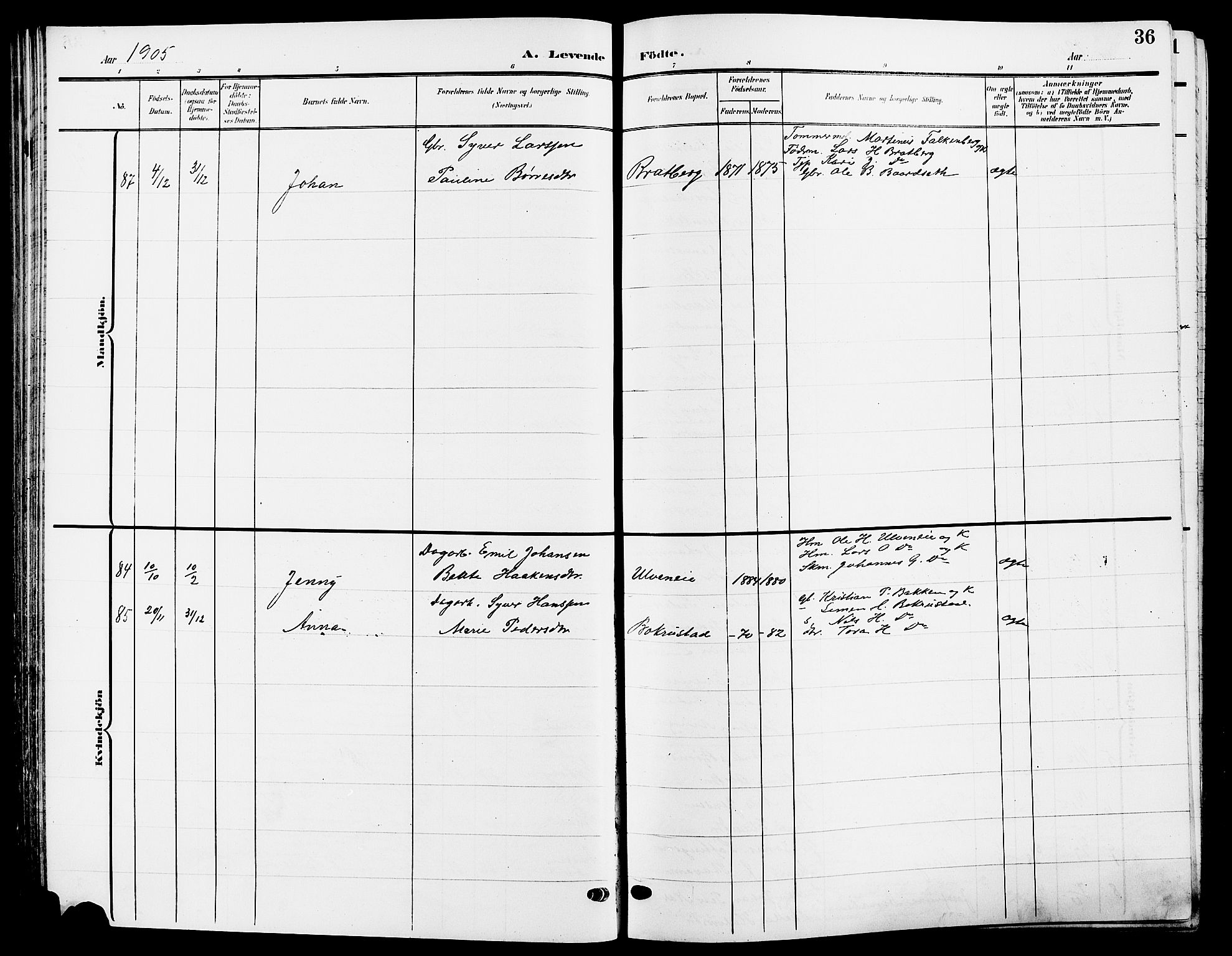 Ringsaker prestekontor, SAH/PREST-014/L/La/L0015: Klokkerbok nr. 15, 1903-1912, s. 36