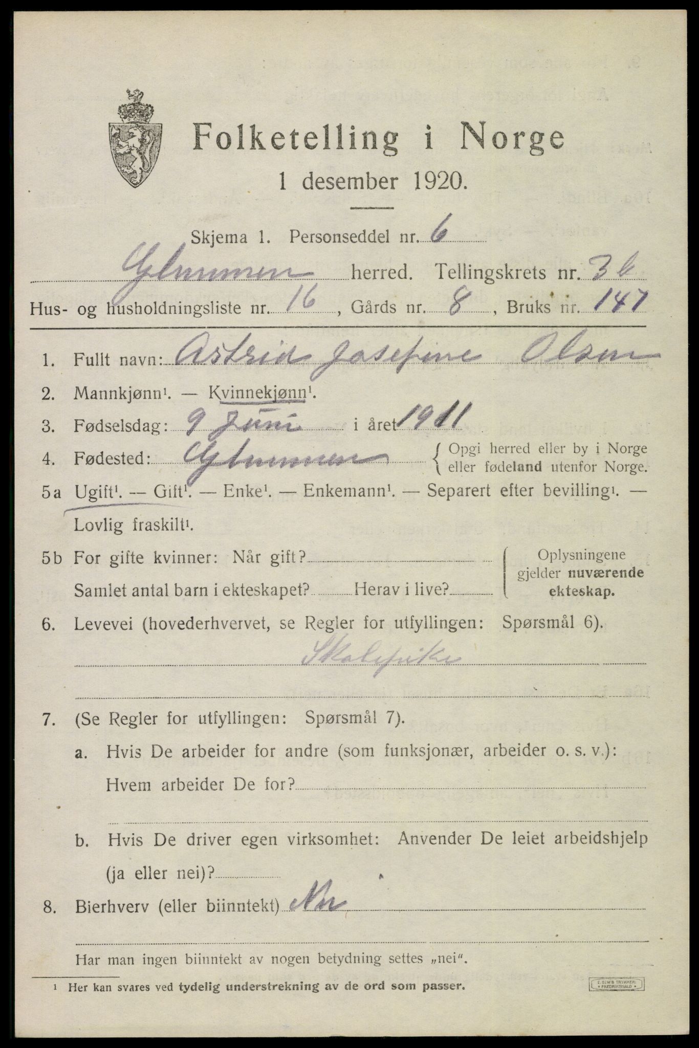 SAO, Folketelling 1920 for 0132 Glemmen herred, 1920, s. 9351