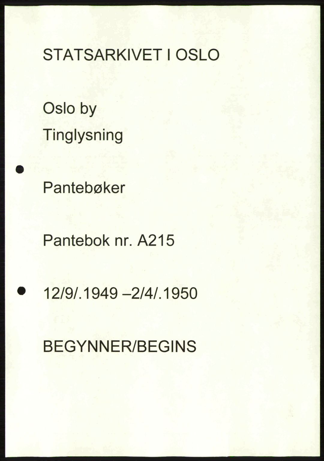 Oslo byskriverembete, AV/SAO-A-10227/G/Gb/Gbd/Gbda/L0017: Pantebok nr. A215, 1949-1950