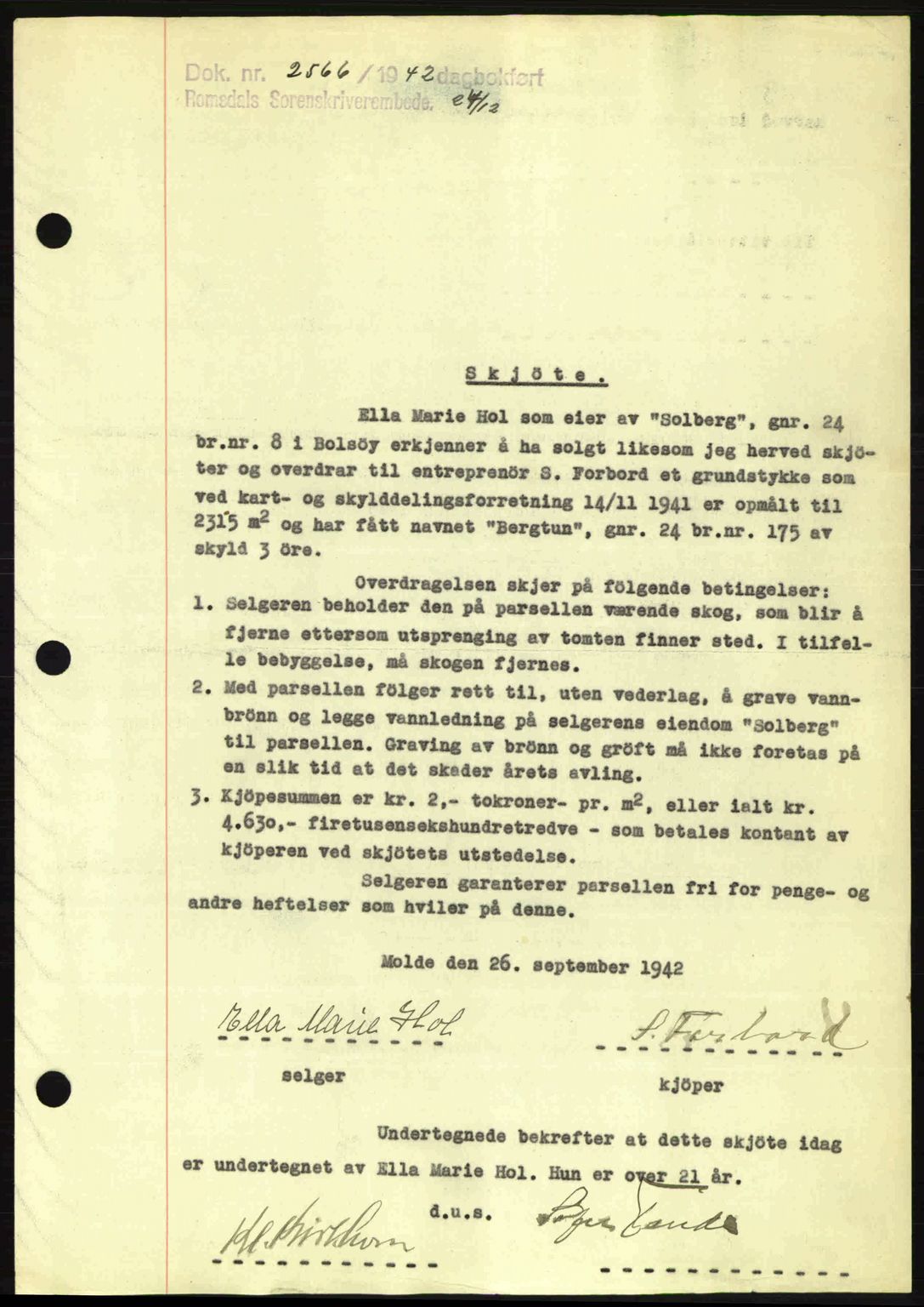 Romsdal sorenskriveri, SAT/A-4149/1/2/2C: Pantebok nr. A13, 1942-1943, Dagboknr: 2566/1942