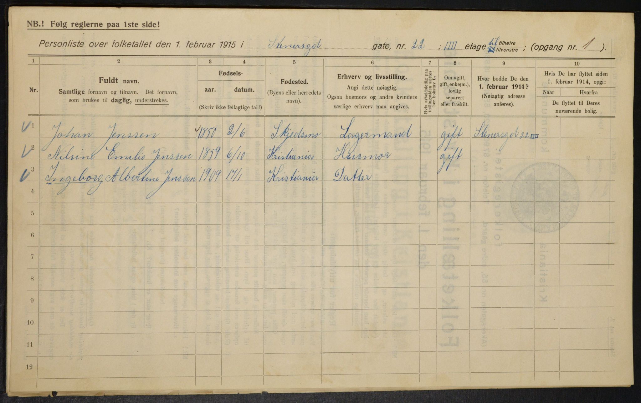 OBA, Kommunal folketelling 1.2.1915 for Kristiania, 1915, s. 101484