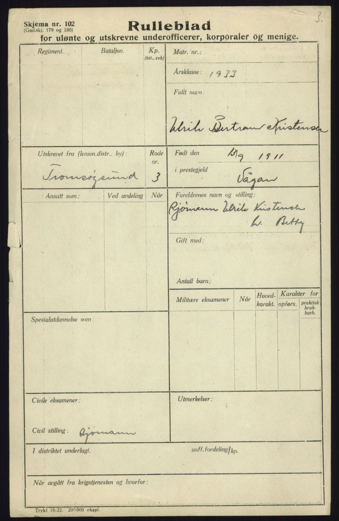 Forsvaret, Troms infanteriregiment nr. 16, AV/RA-RAFA-3146/P/Pa/L0017: Rulleblad for regimentets menige mannskaper, årsklasse 1933, 1933, s. 739