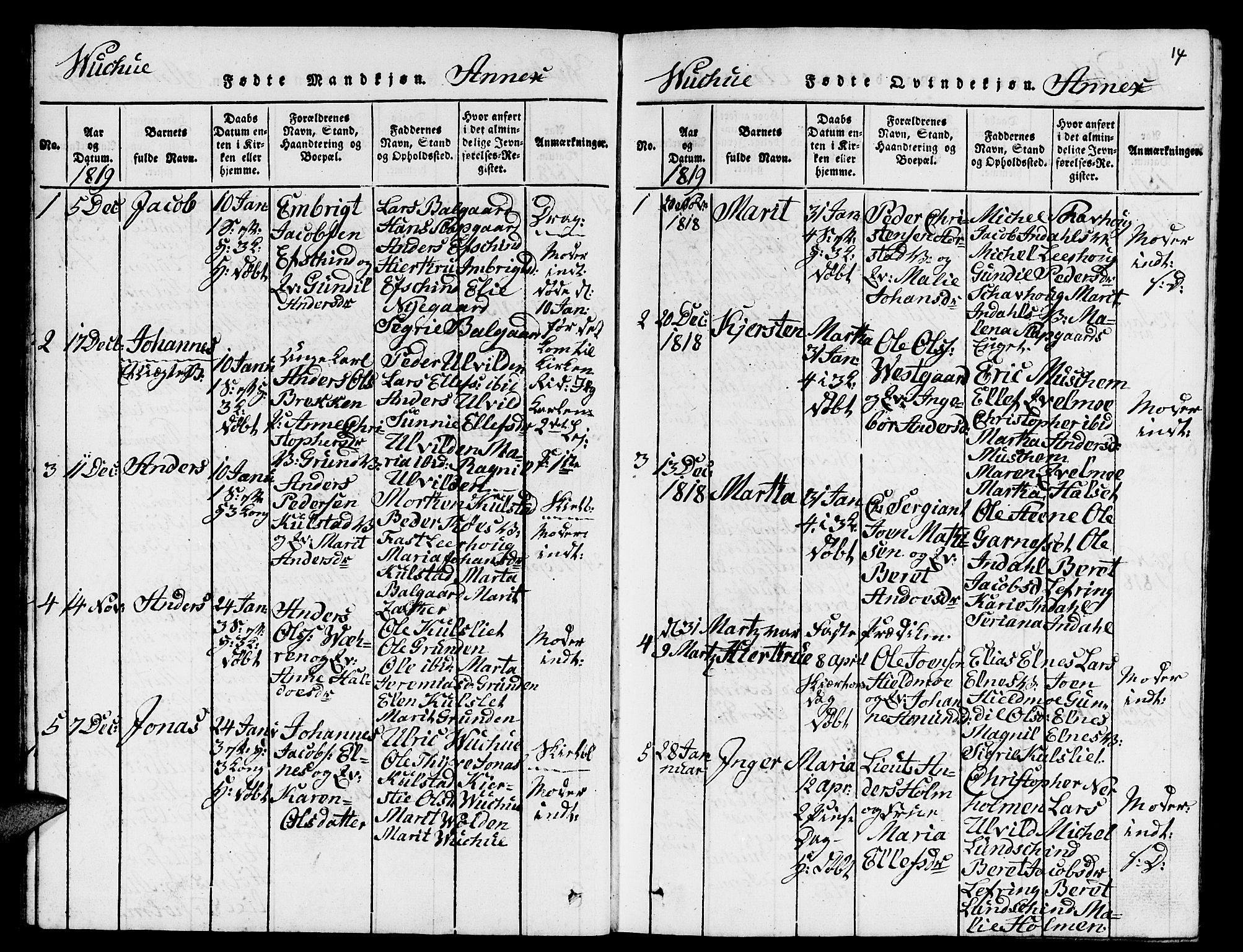 Ministerialprotokoller, klokkerbøker og fødselsregistre - Nord-Trøndelag, AV/SAT-A-1458/724/L0265: Klokkerbok nr. 724C01, 1816-1845, s. 14