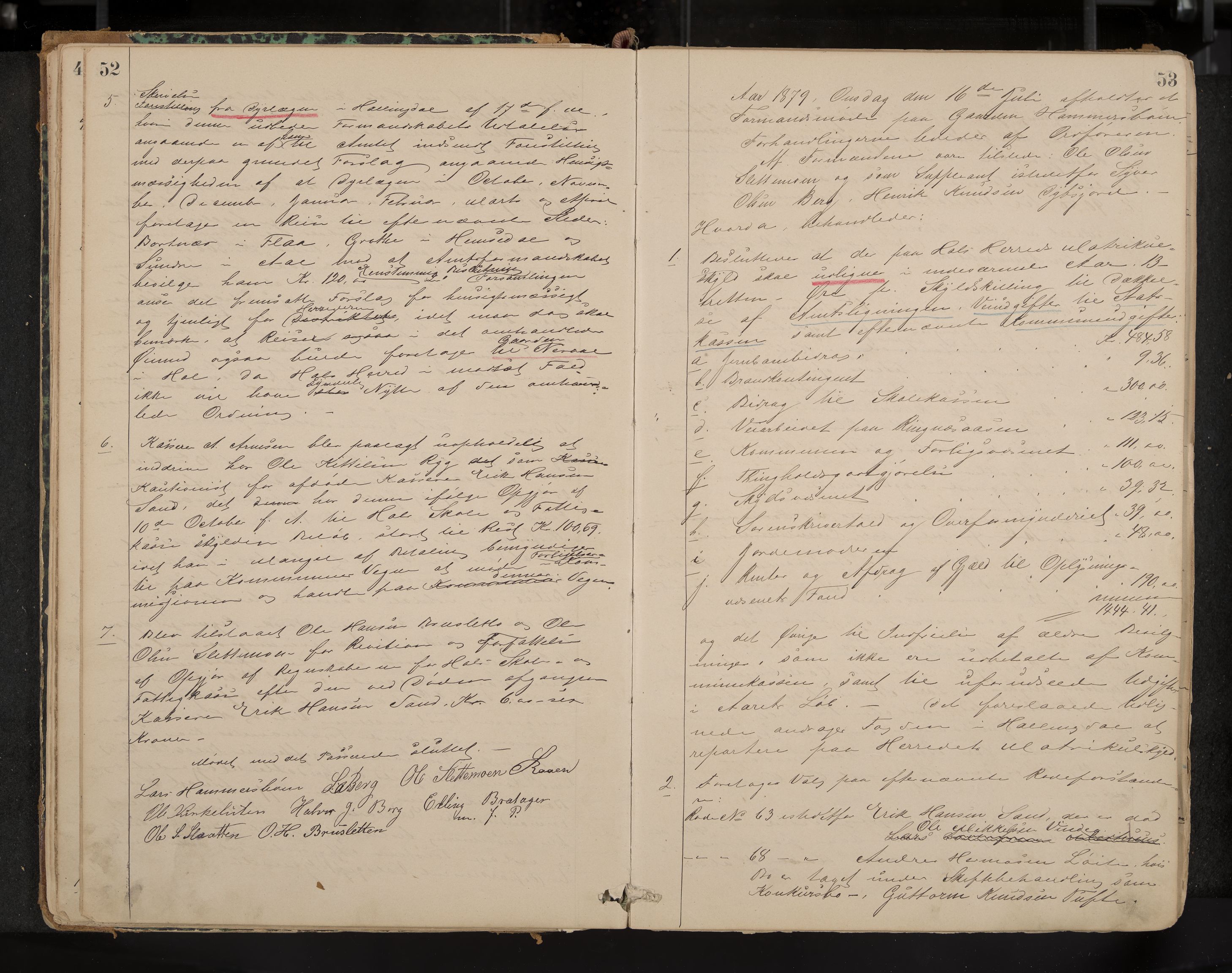 Hol formannskap og sentraladministrasjon, IKAK/0620021-1/A/L0001: Møtebok, 1877-1893, s. 52-53